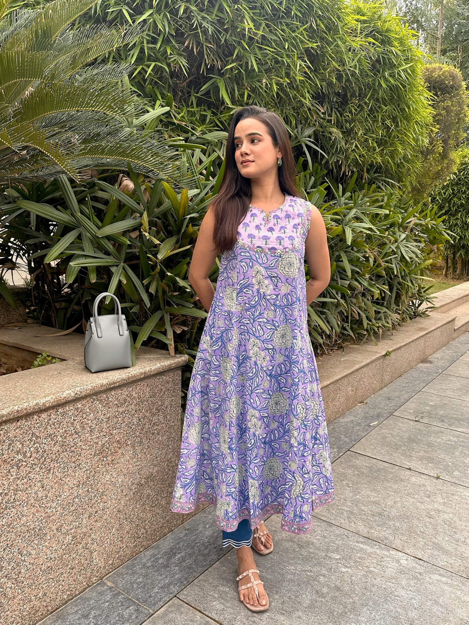 Sunset Purple Yoke Sleeveless Anarkali