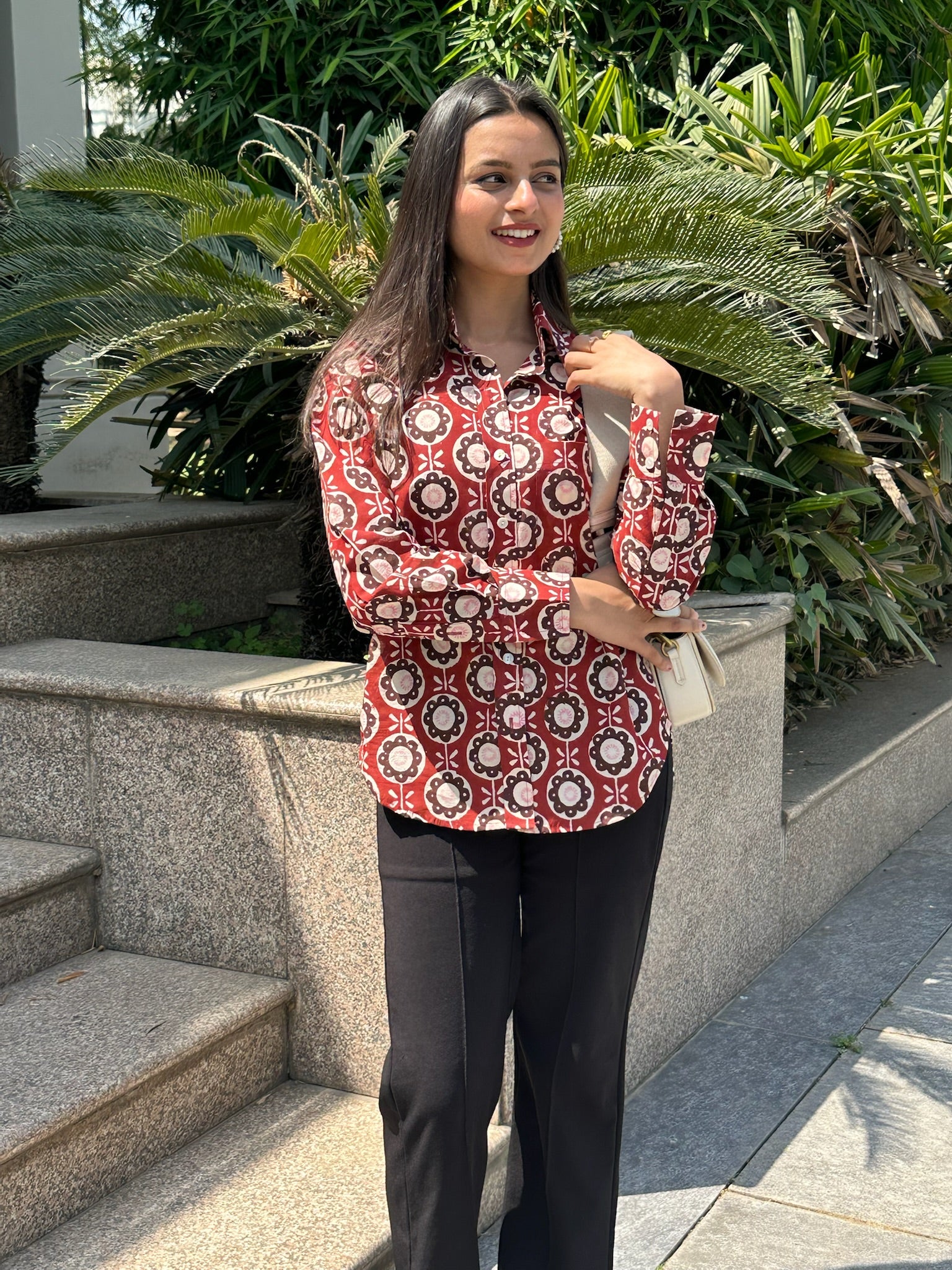 Abstract Flower Brown Shirt