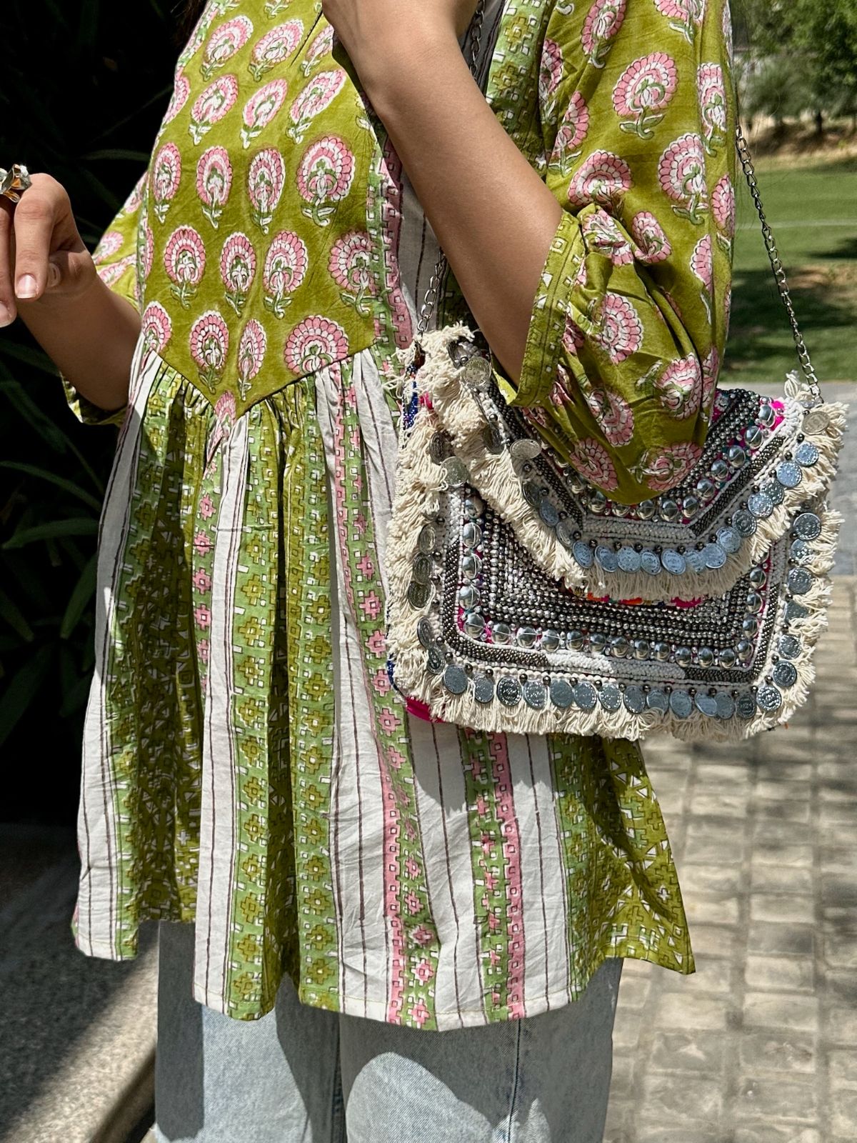 Parrot Green Gather Short Kurti