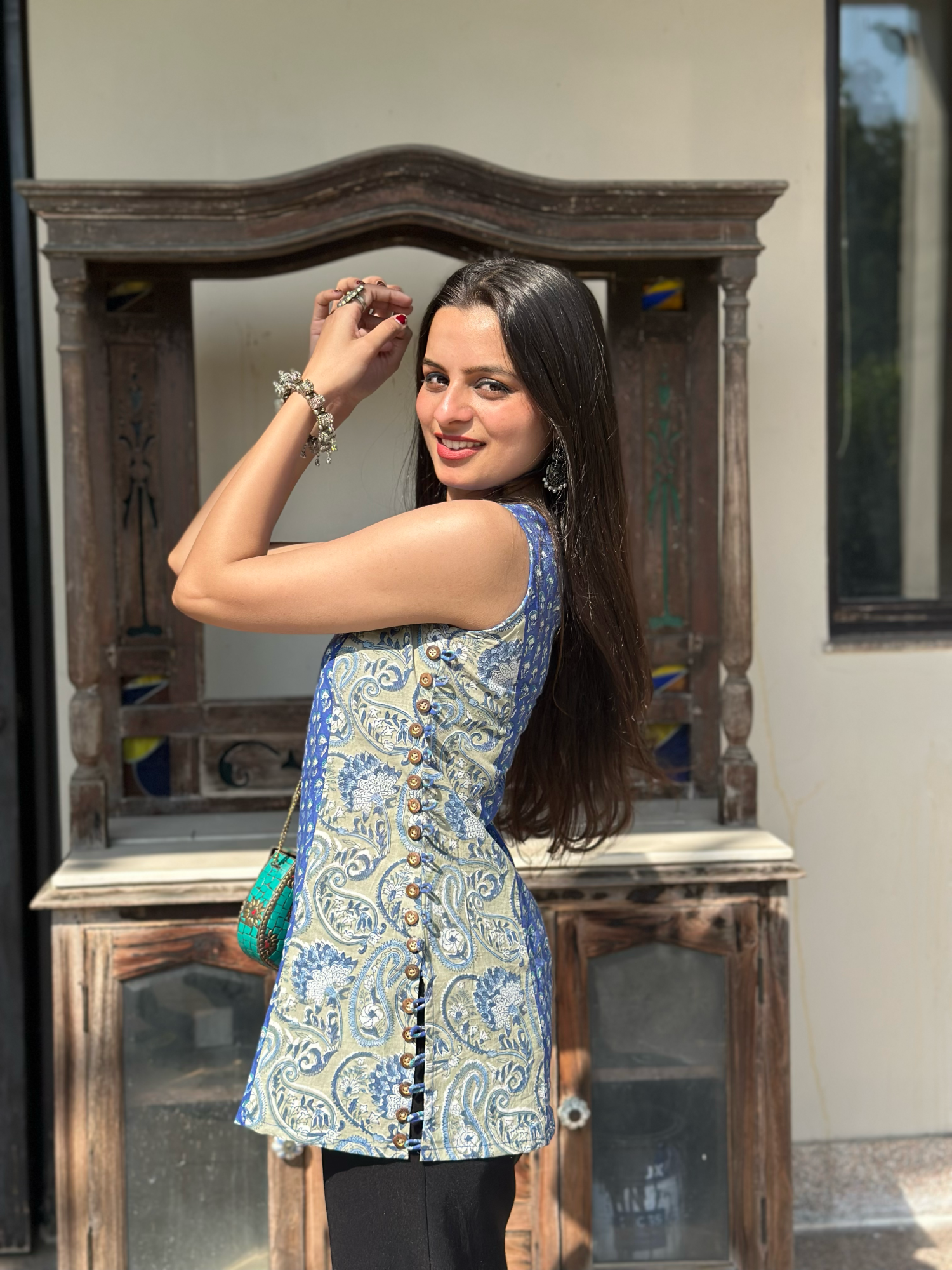 Azure Blue Halter Short Kurti