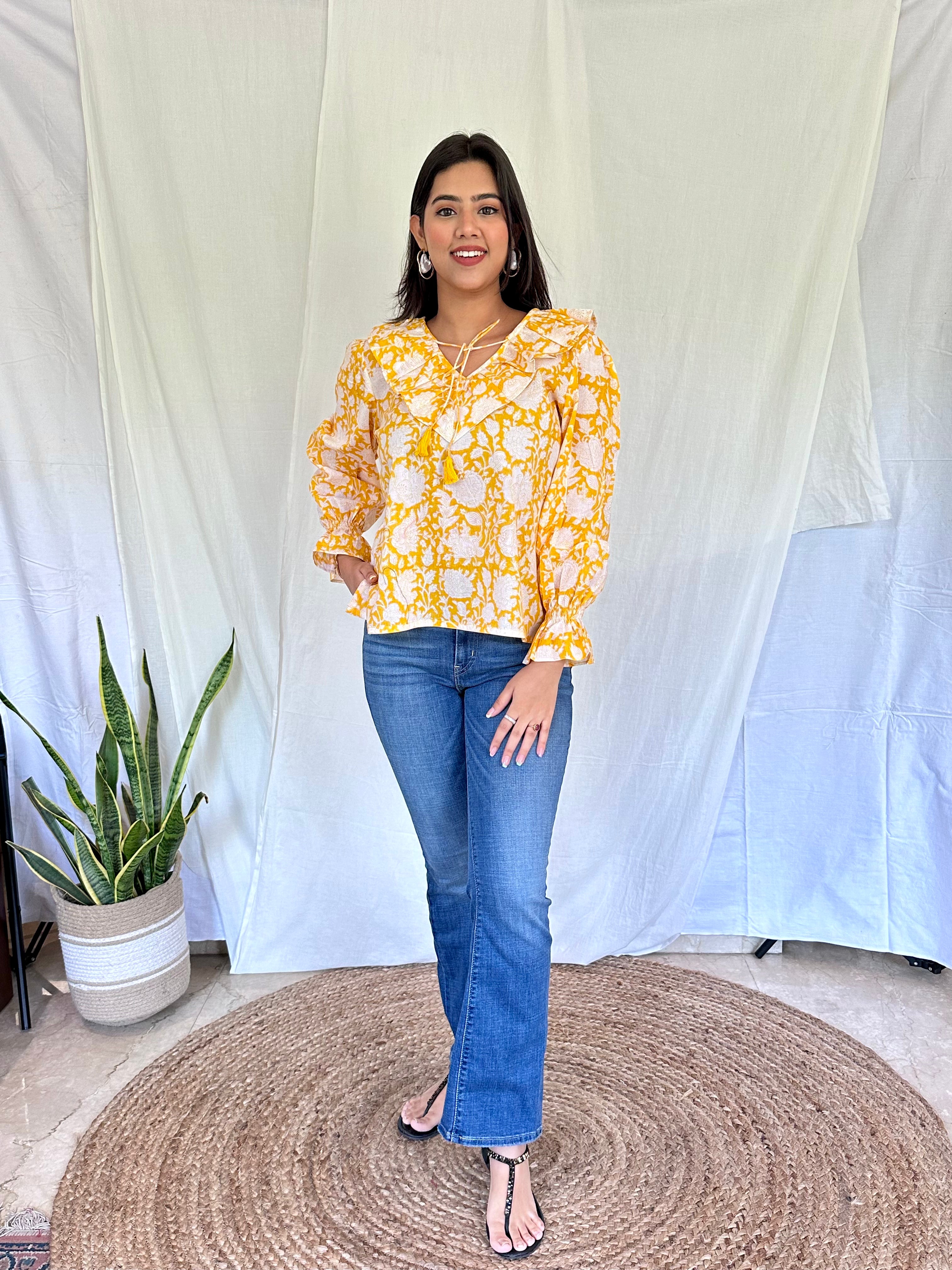 Canary Yellow Floral Top