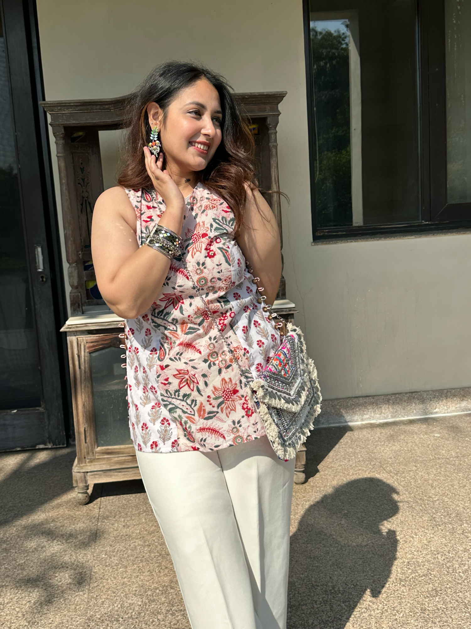 White Red Halter Short Kurti