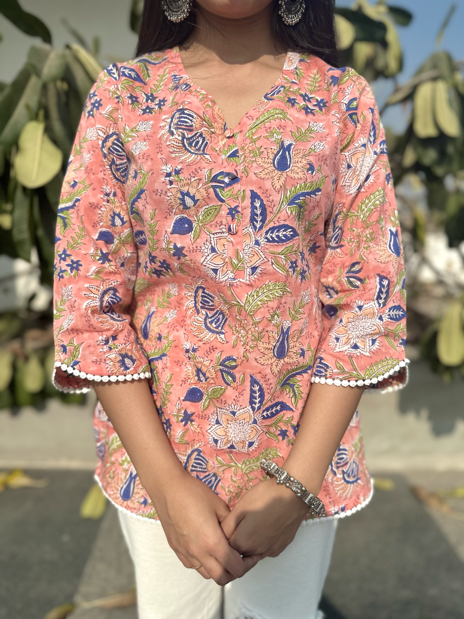 Peach Blush Lace Short Kurti