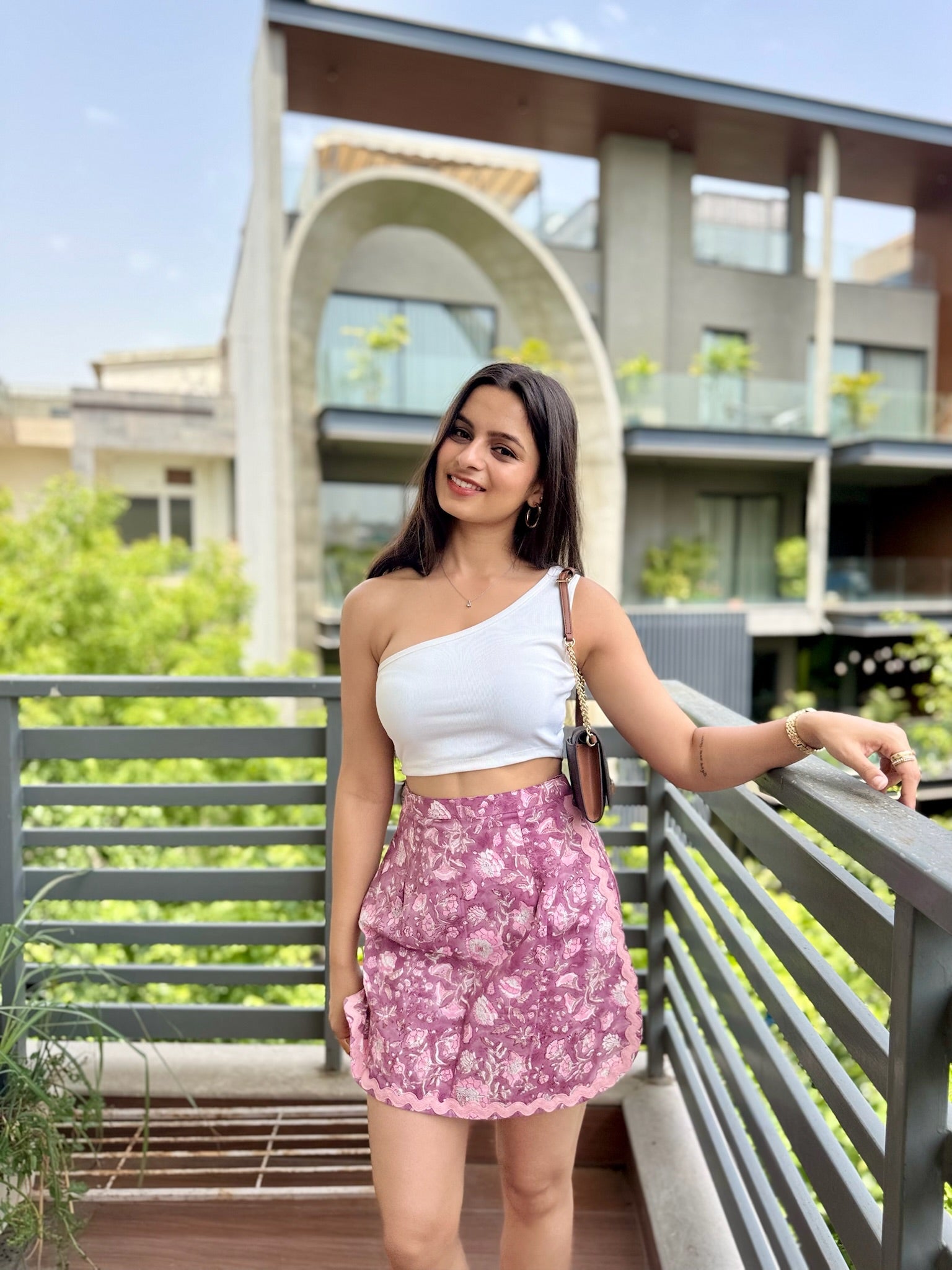 Mauve Pink Floral Printed Lace Skort