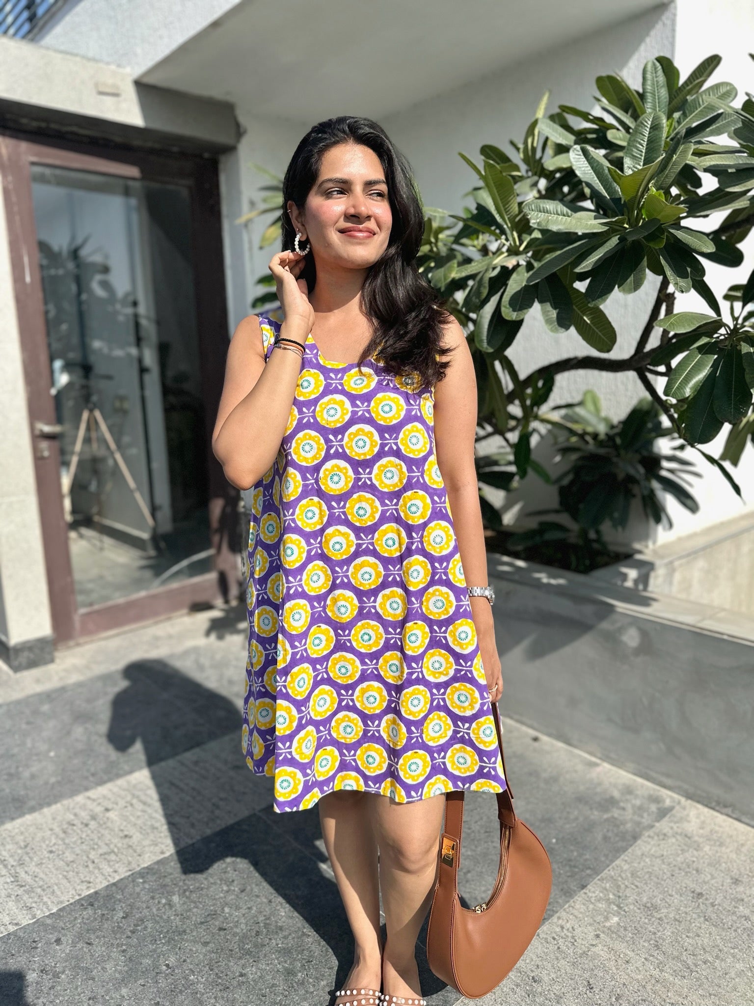 Abstract Floral Purple Shift Dress