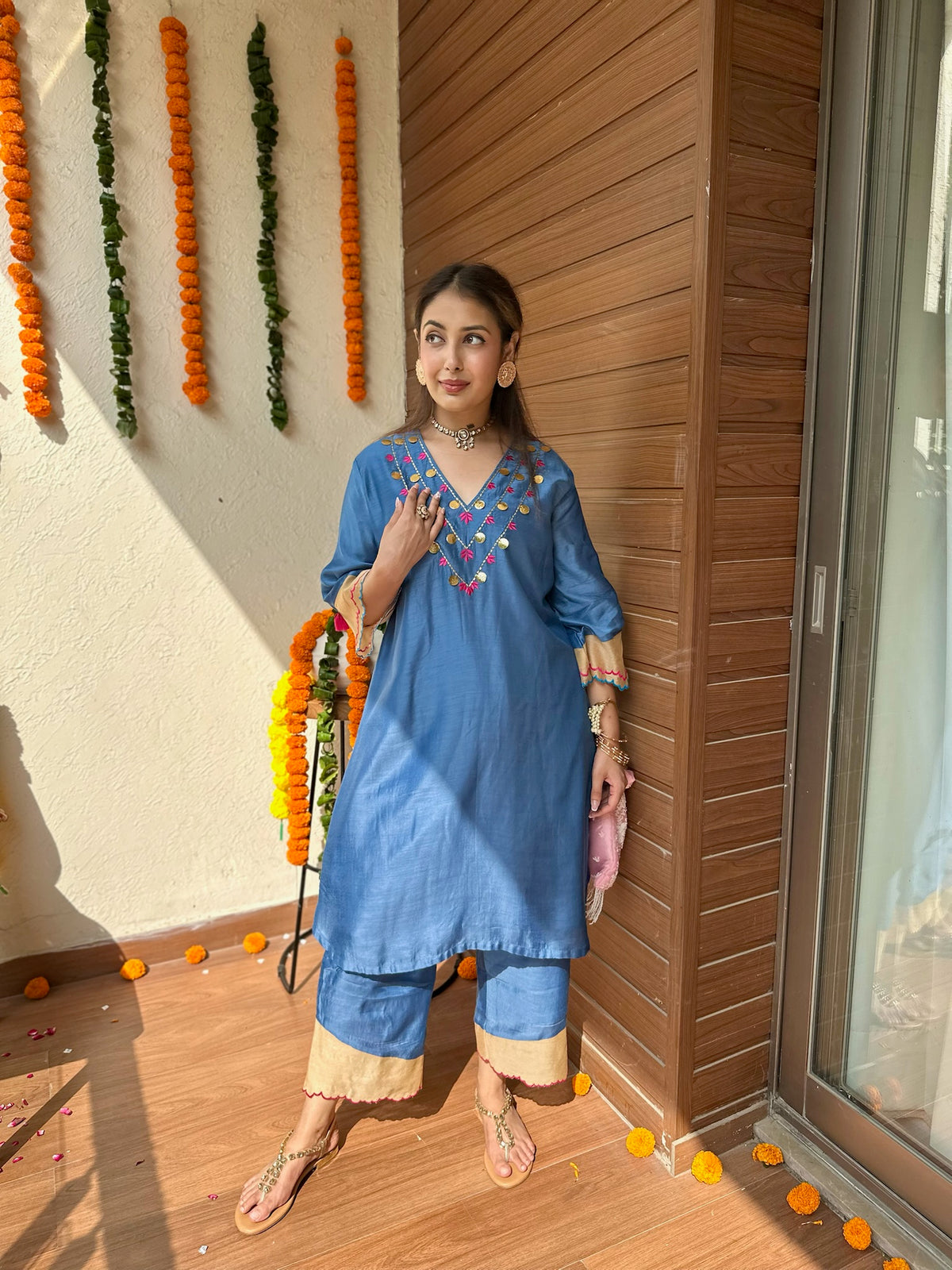Kashish Blue Solid Embroidery Set