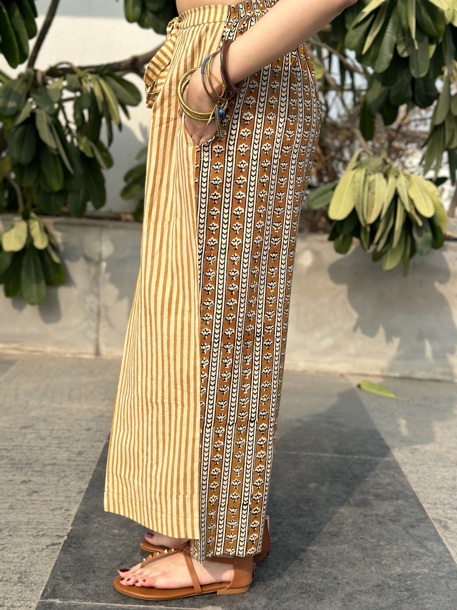 Mustard Striped Wrap Pants