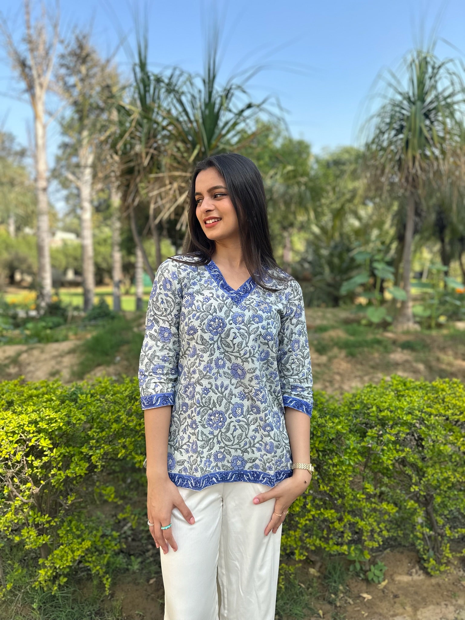 Blue Floral Short Kurti
