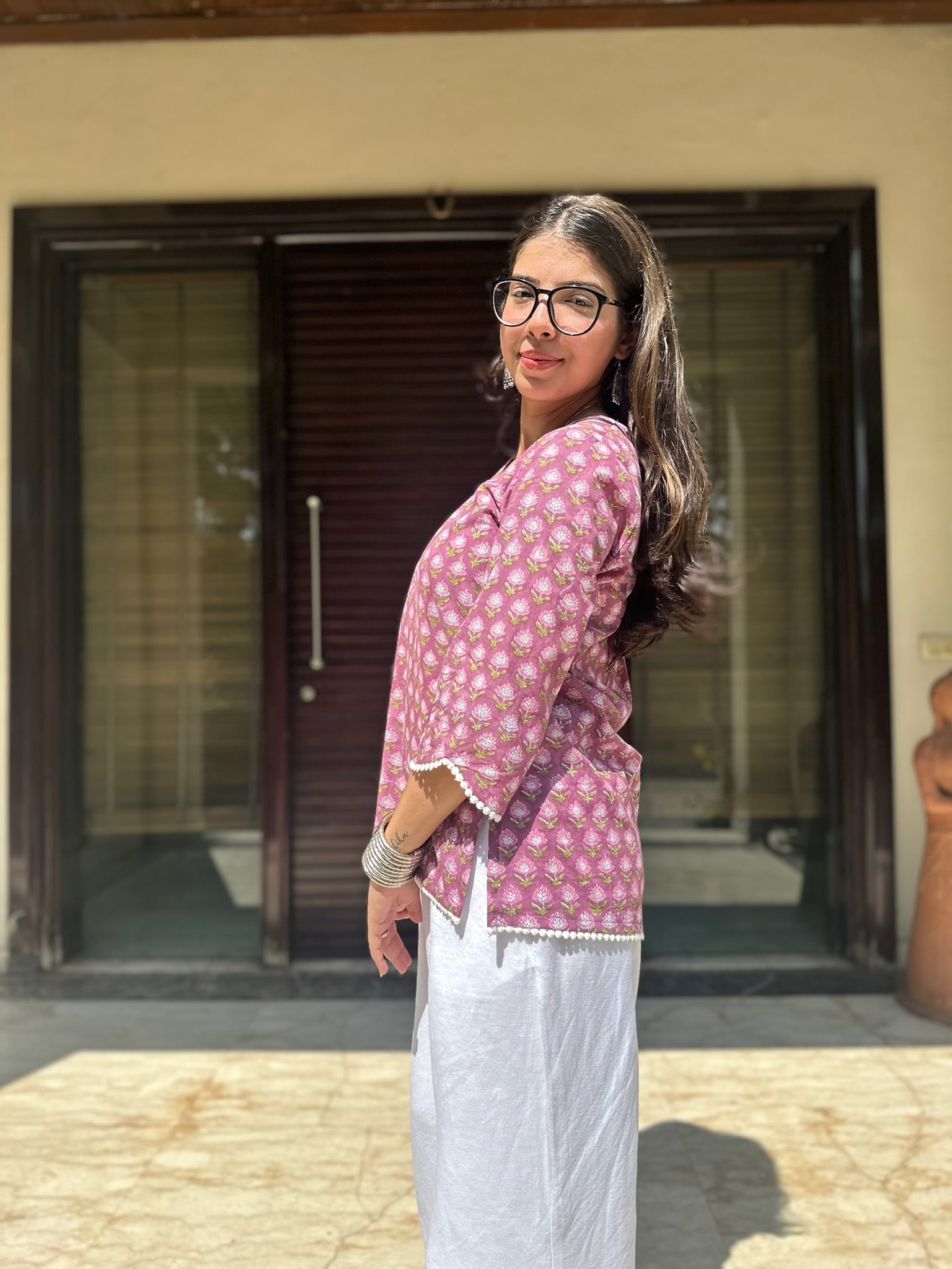 Sunset Coral Lace Kurti