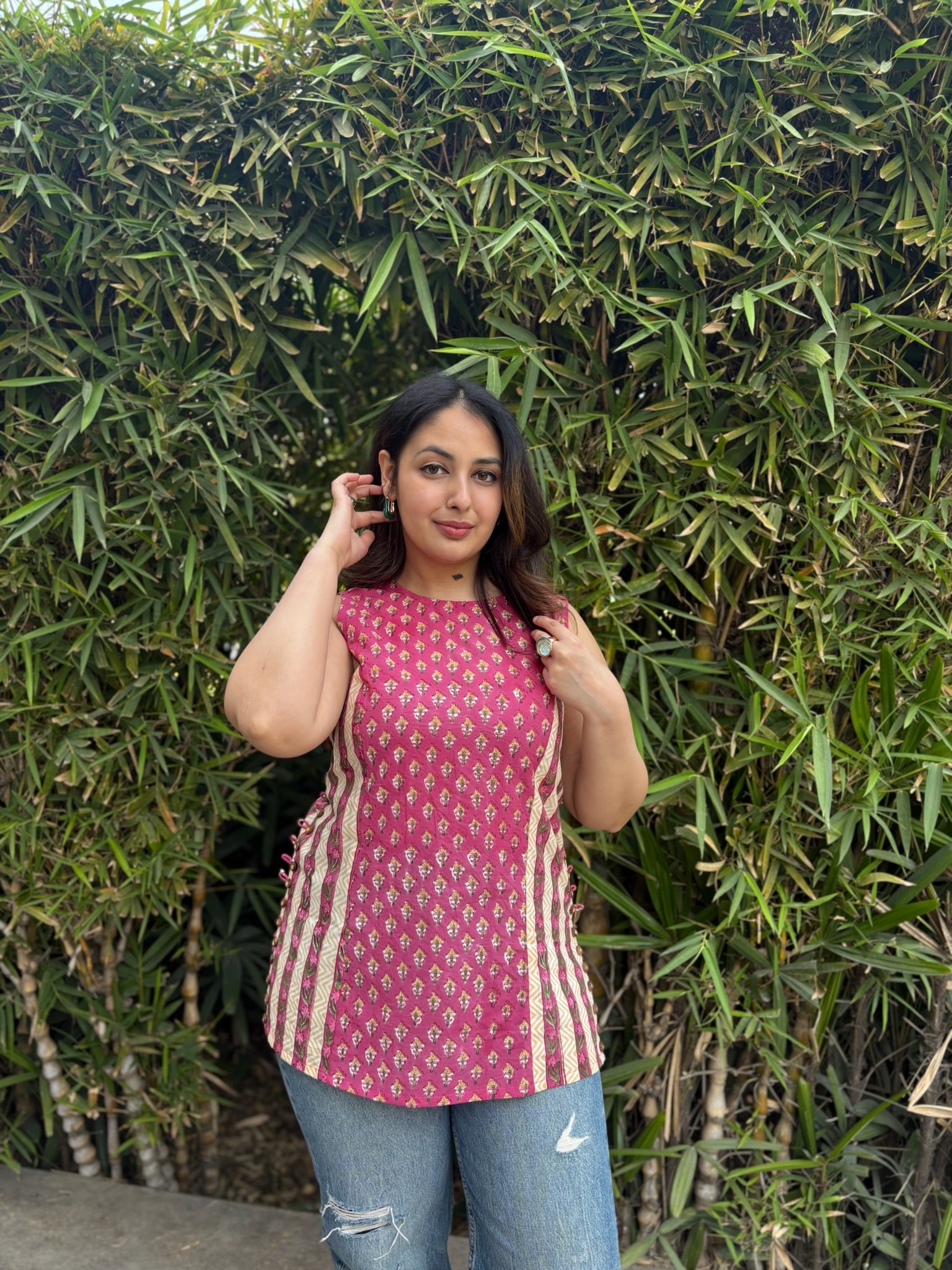 Pink Yellow Halter Short Kurti