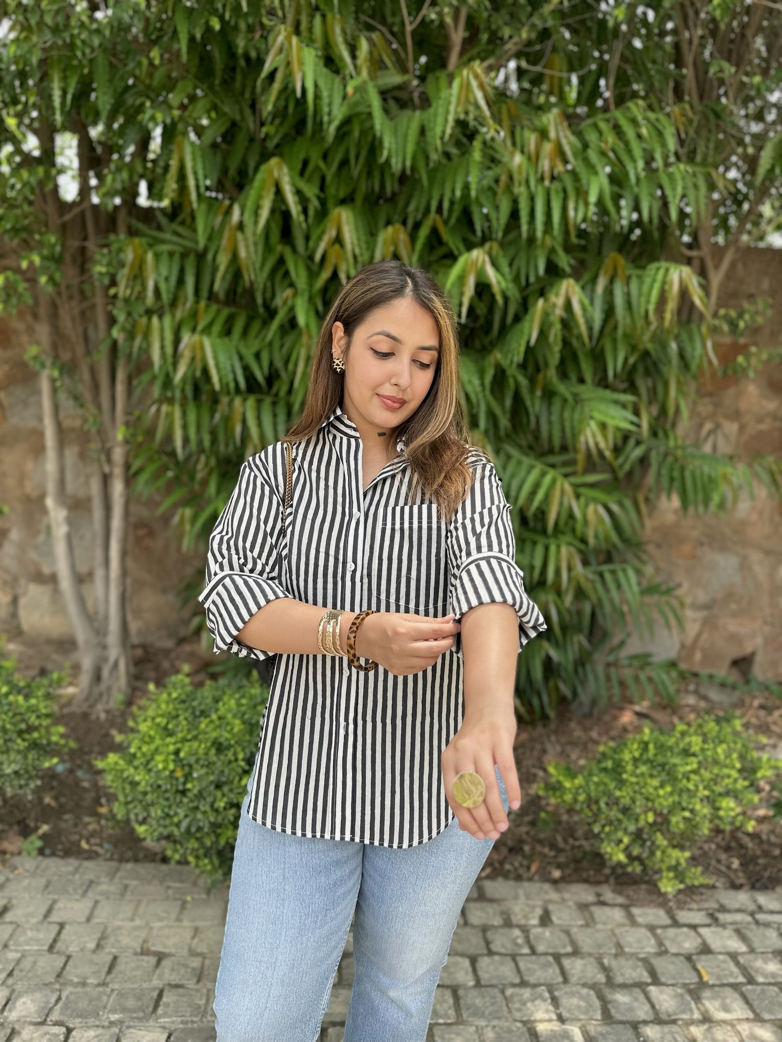 mono black striped shirt