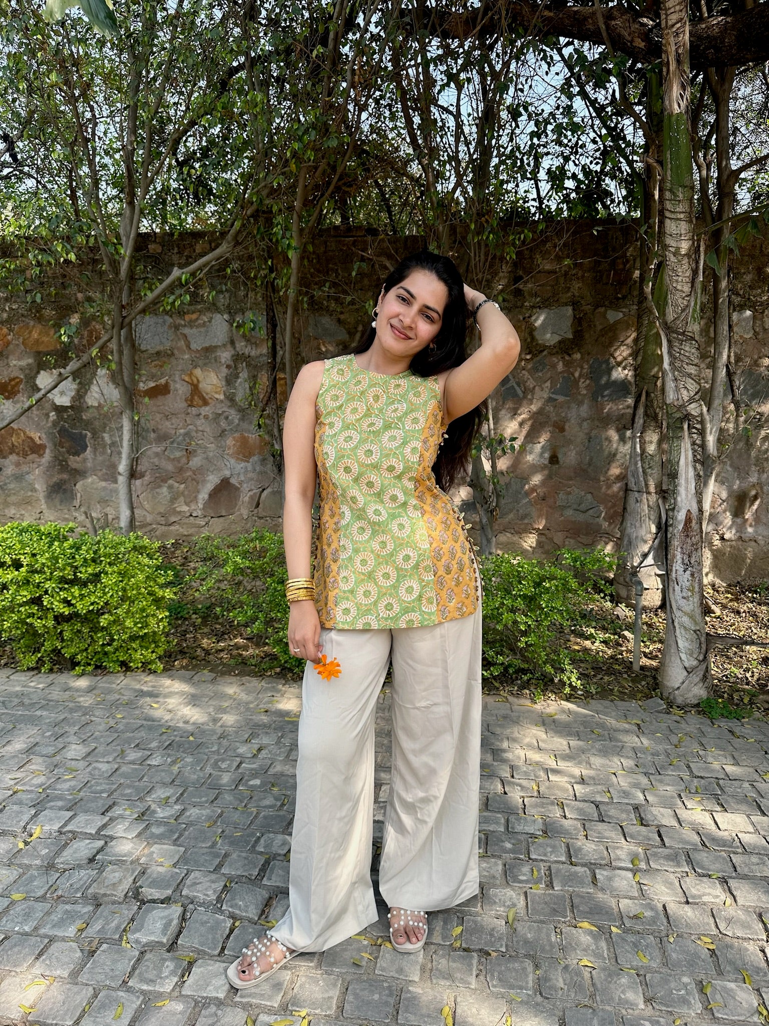 Golden Spice Halter Short Kurti
