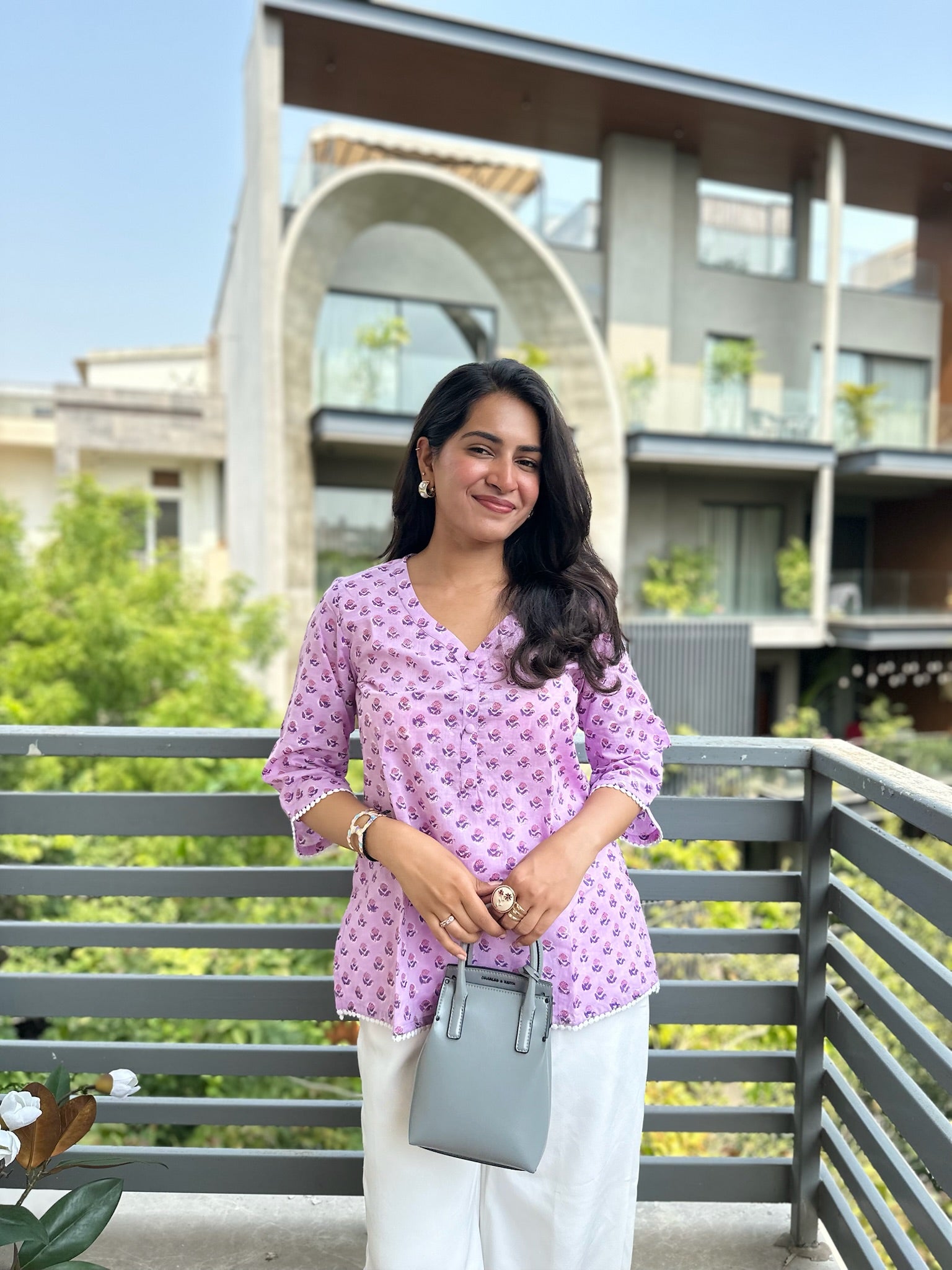 Lilac Milk Lace Short Kurti