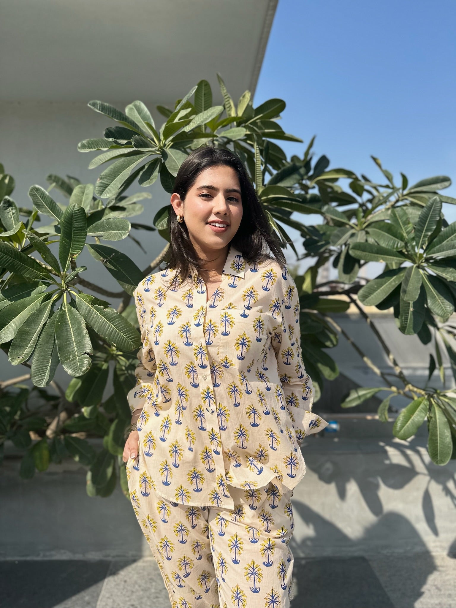Palm Leaves Yellow and Blue Co-ord Set.