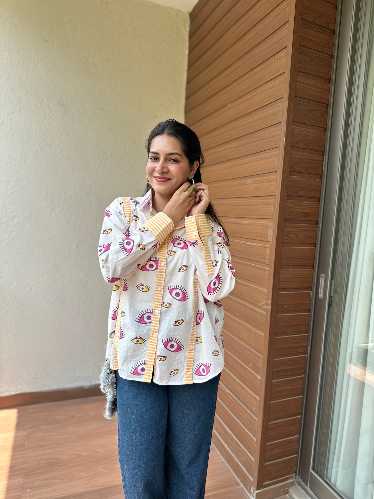 Exclusive Evil Eye Pink Multiple Placket Shirt