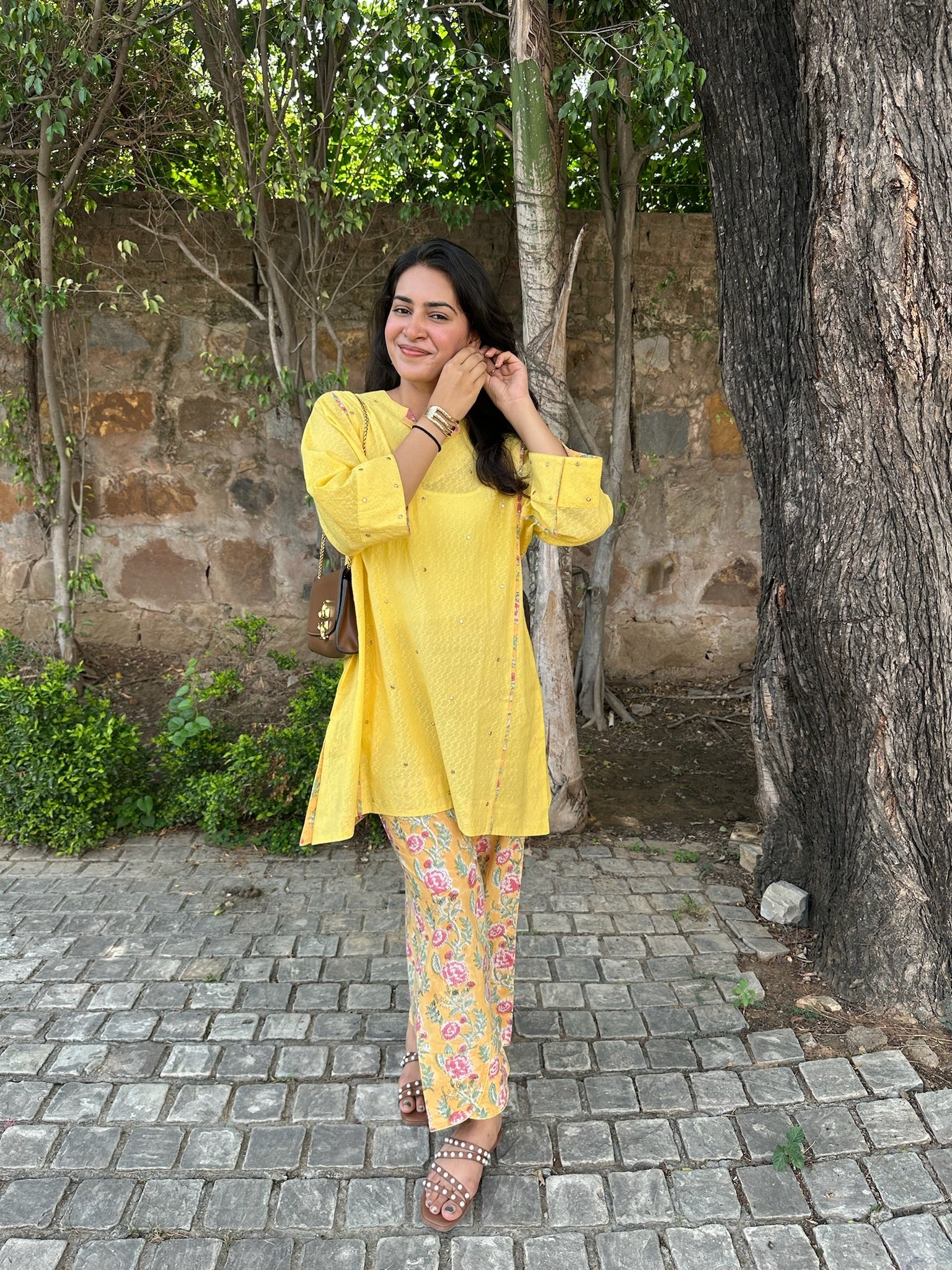 flax yellow short dobby co-ord set