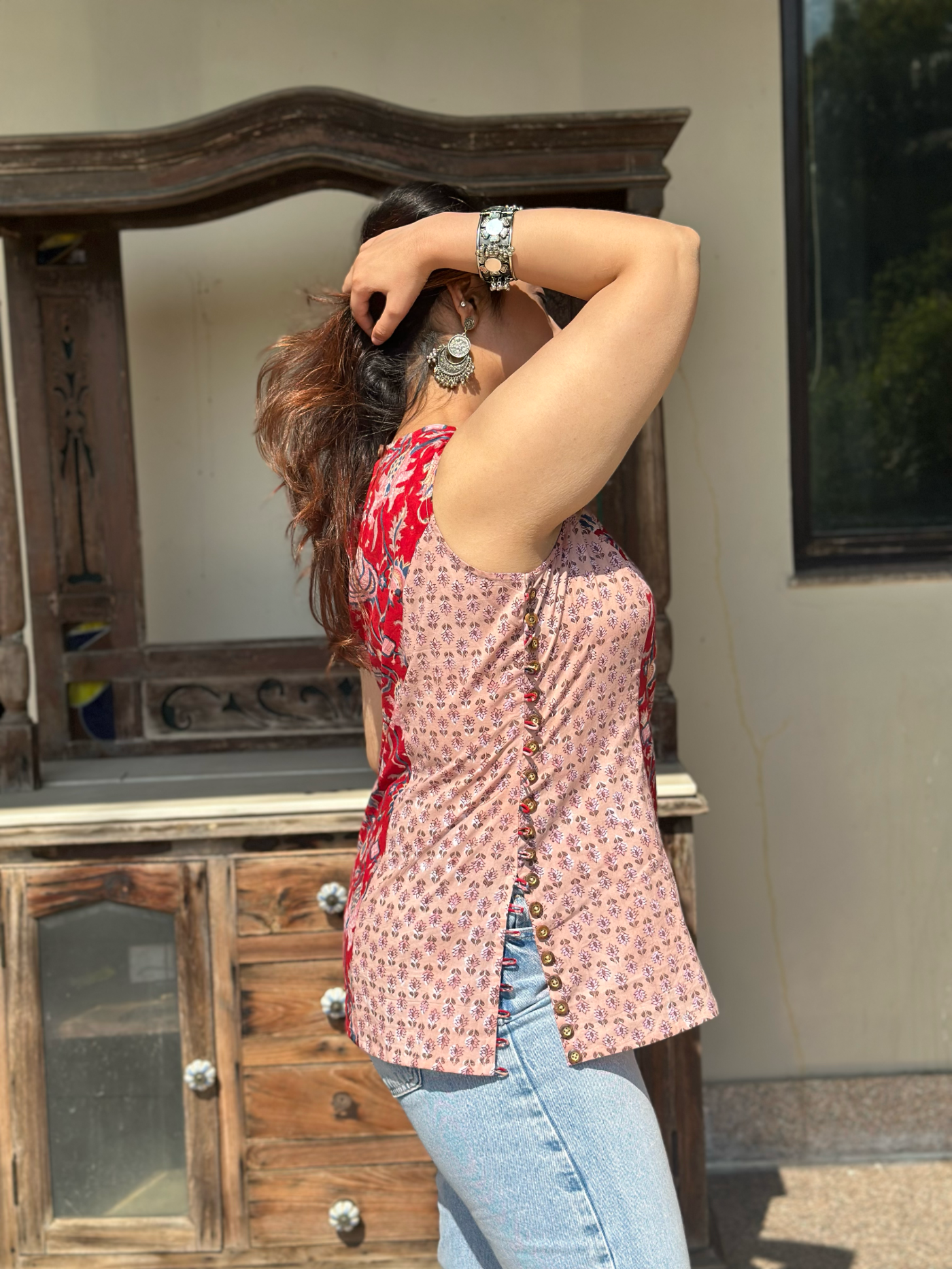 Red Pink Halter Short Kurti