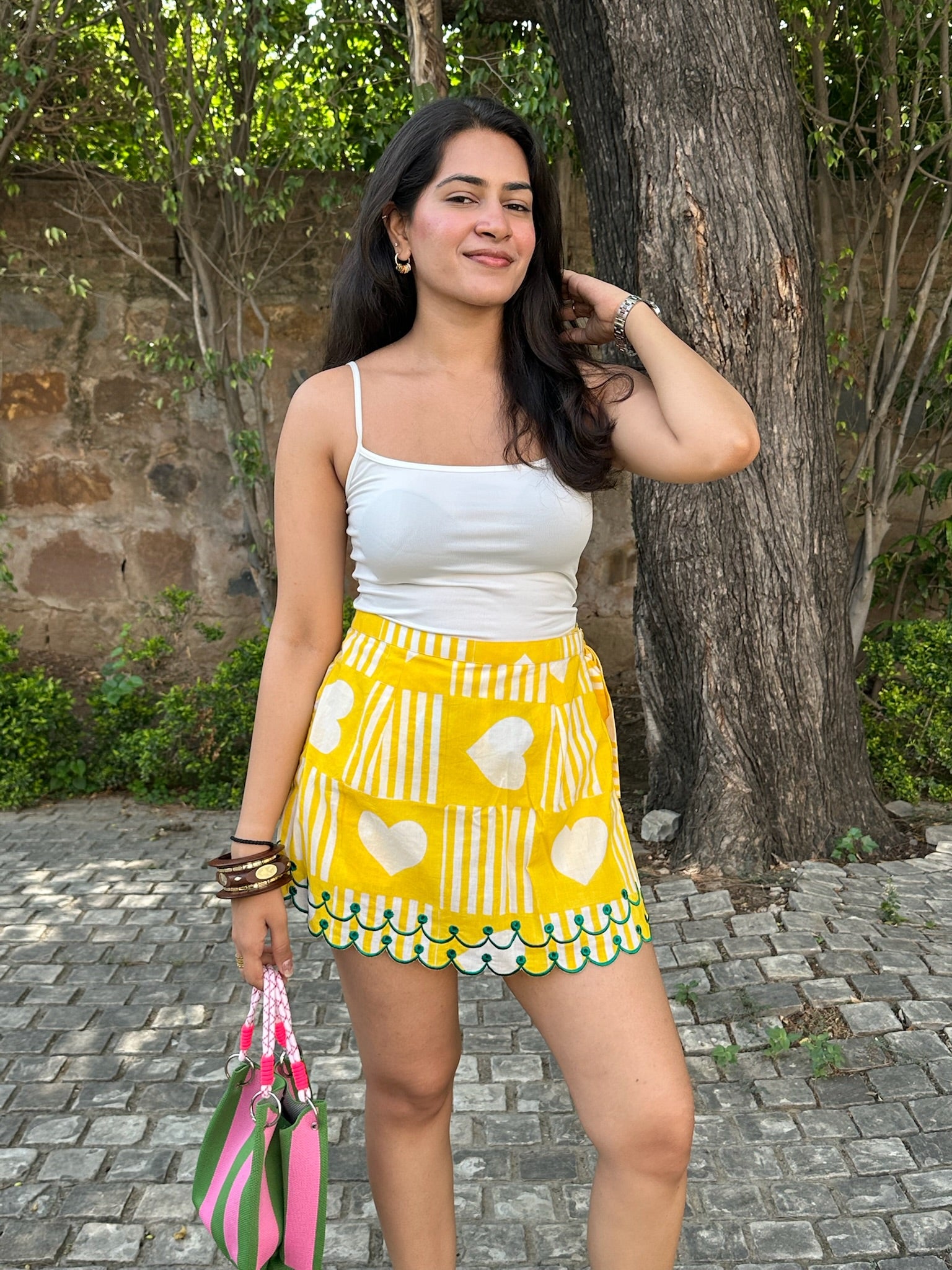 exclusive yellow hearts skort
