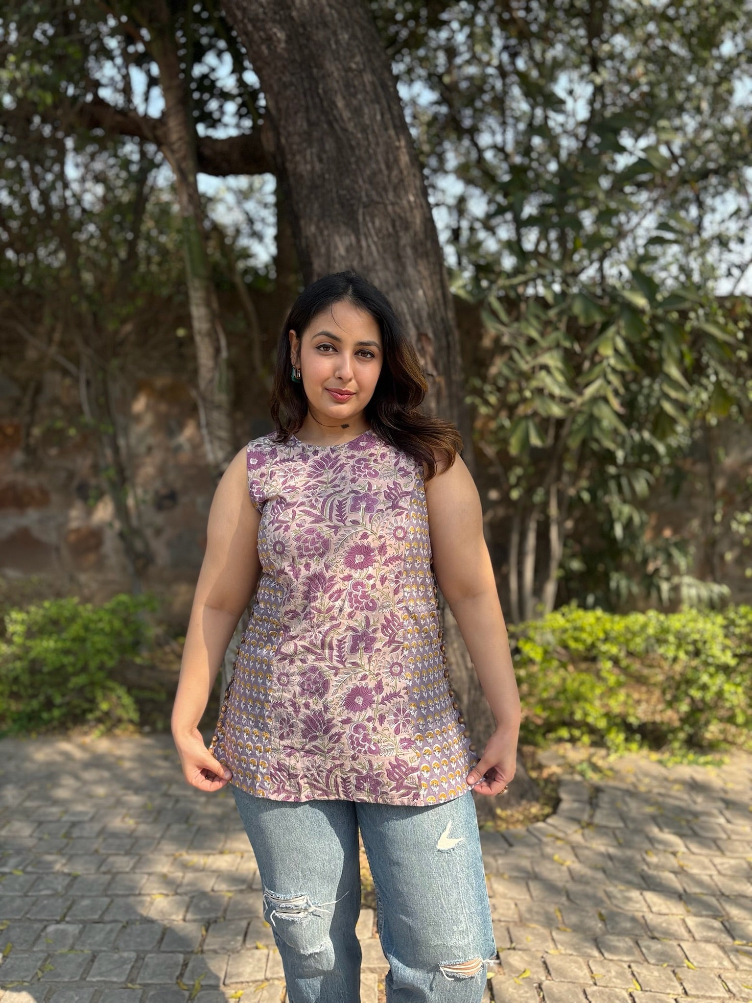 Stone Flower Halter Short Kurti