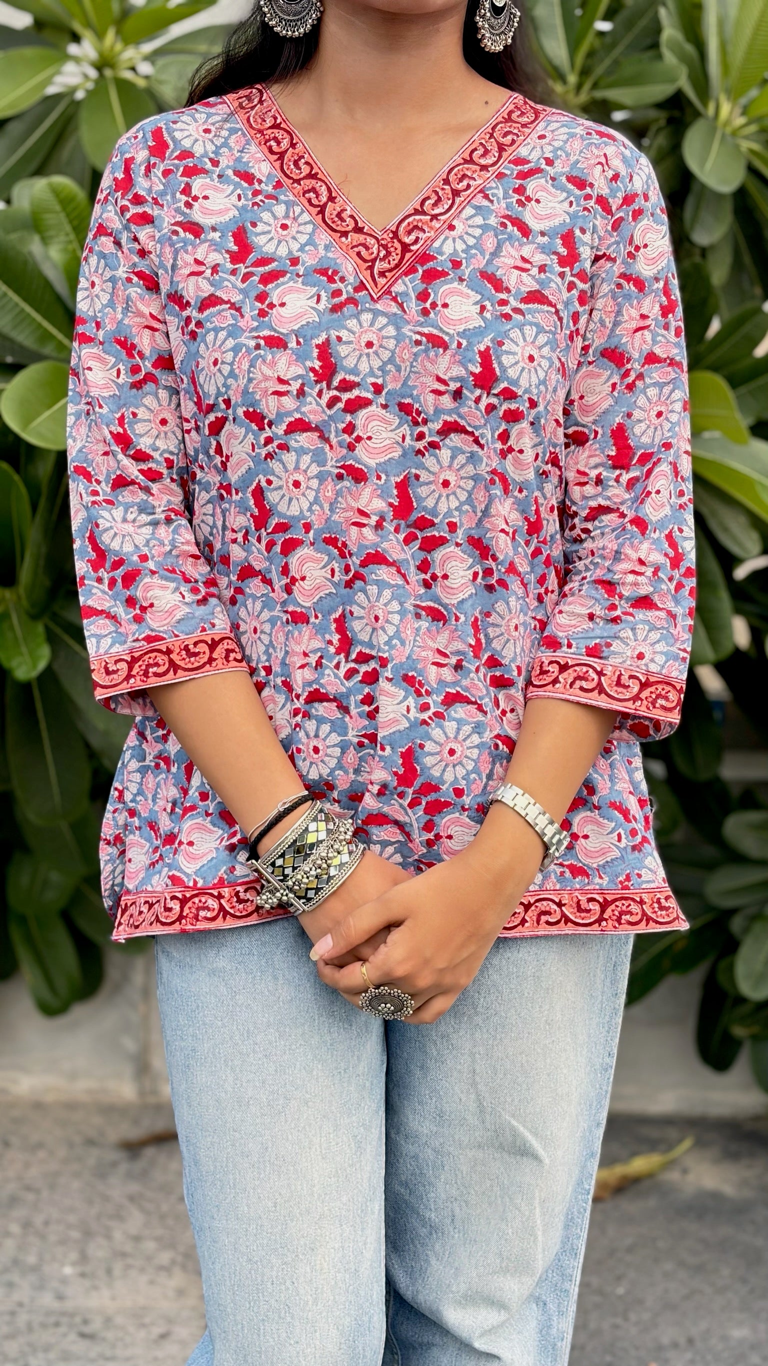 Blue Flora Short Kurti
