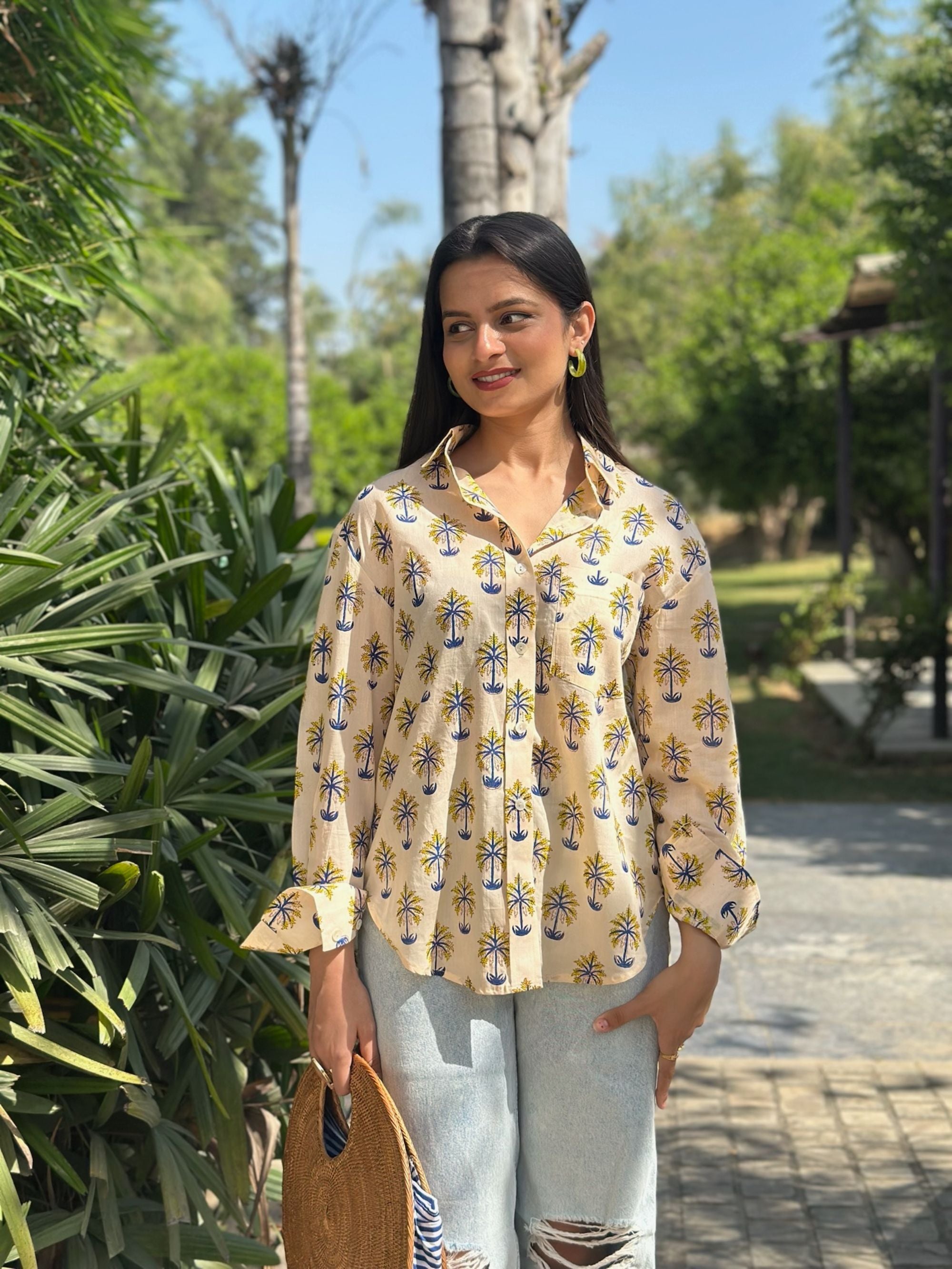 Palm Leaves Yellow and Blue Shirt