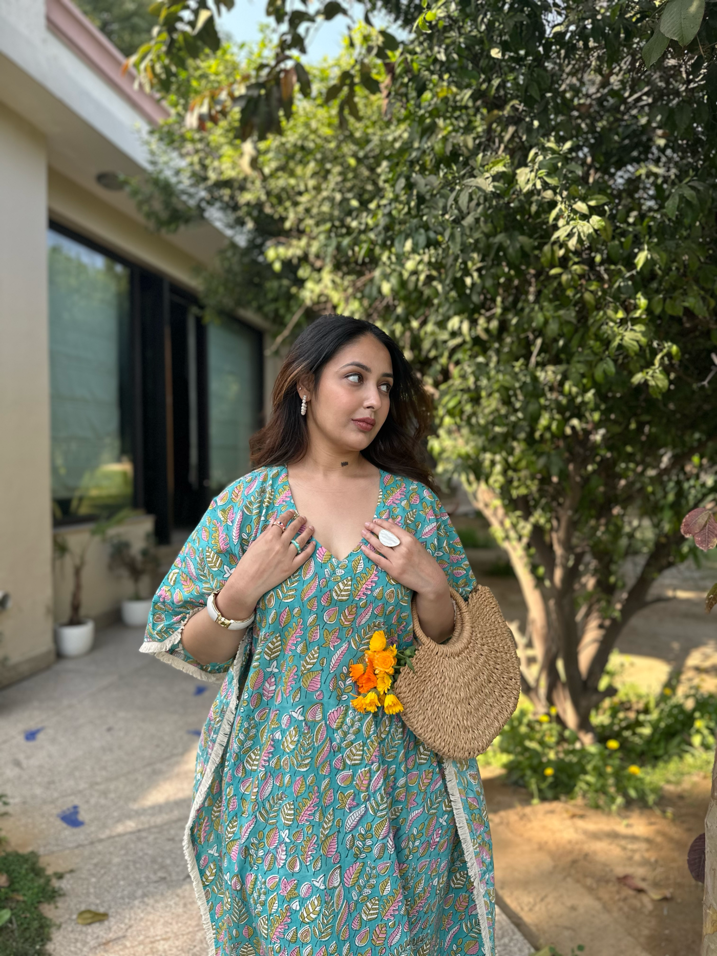 Teal Vine Kaftan Dress