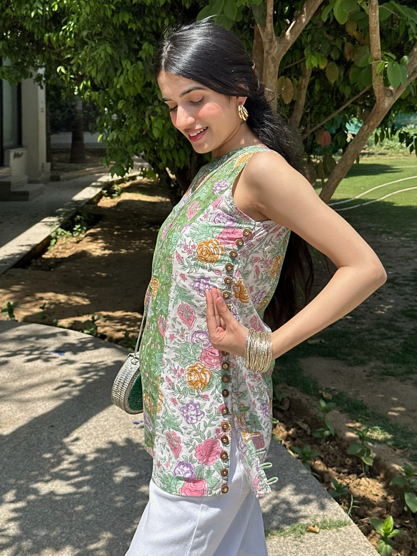 Spring Green Halter Short Kurti