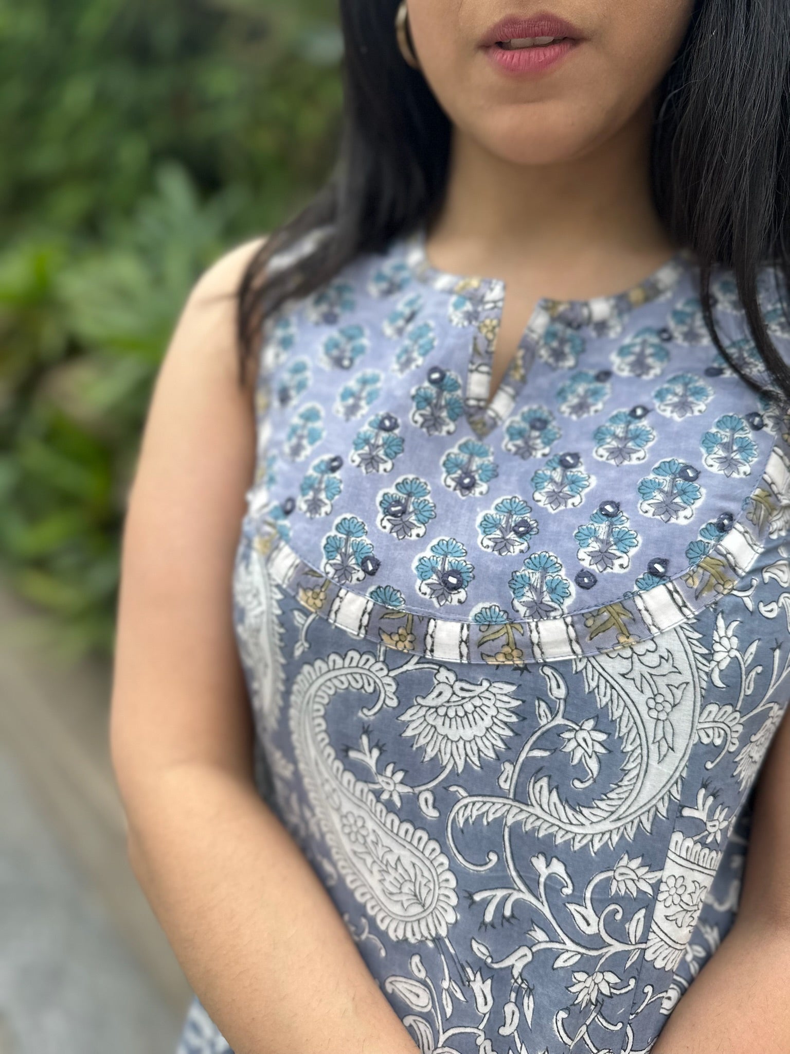 Cloudy Grey Yoke Sleeveless Anarkali