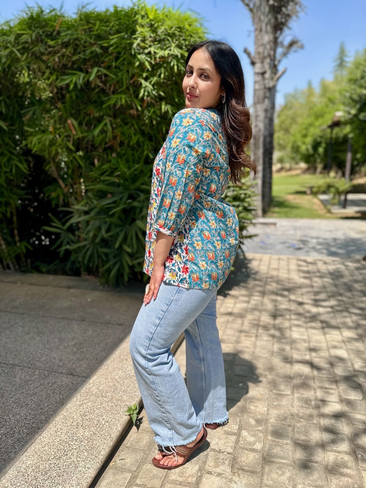 Floral White Gather Short Kurti