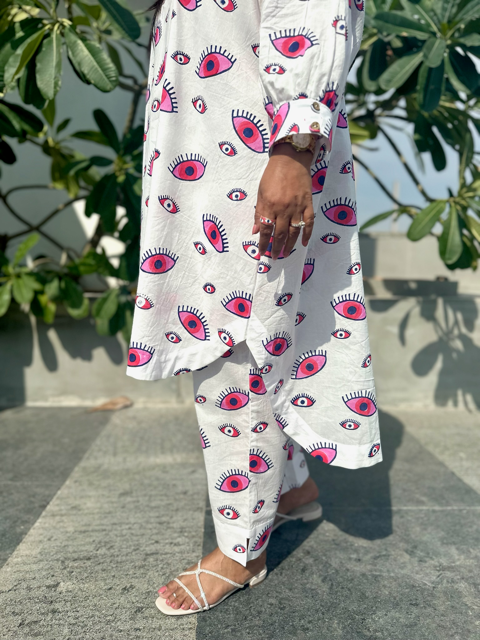 Boxy Evil Eye Pink Block Printed Co-ord Set