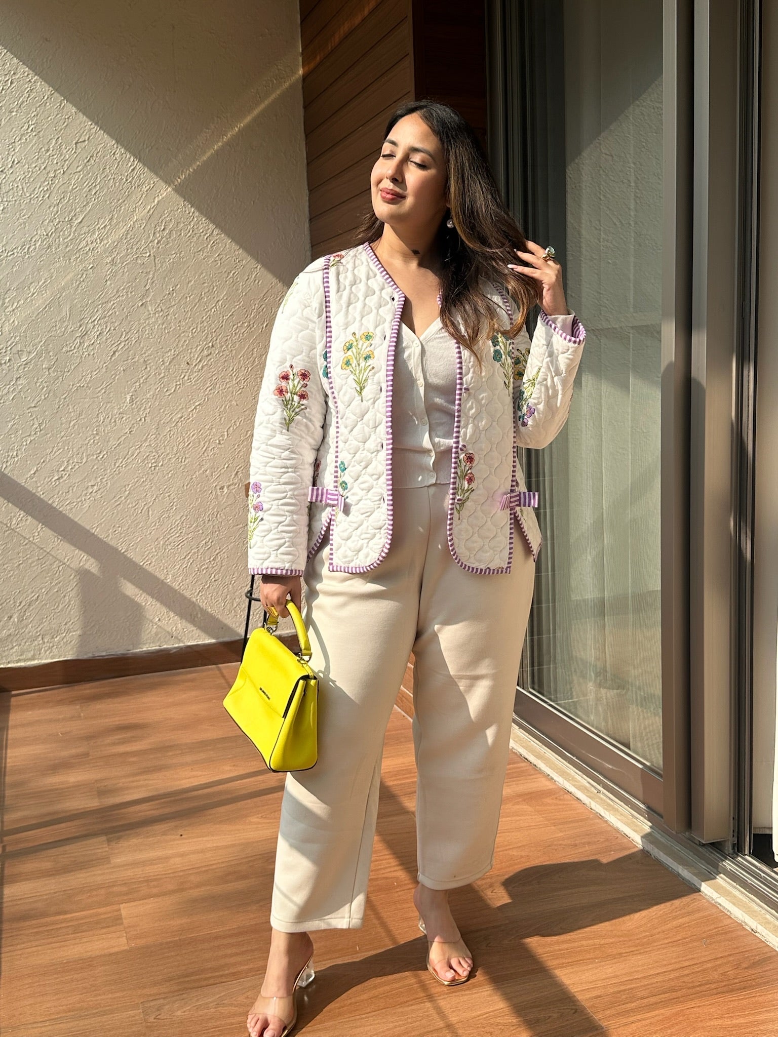 Bouquet Printed Bow Quilted Jacket