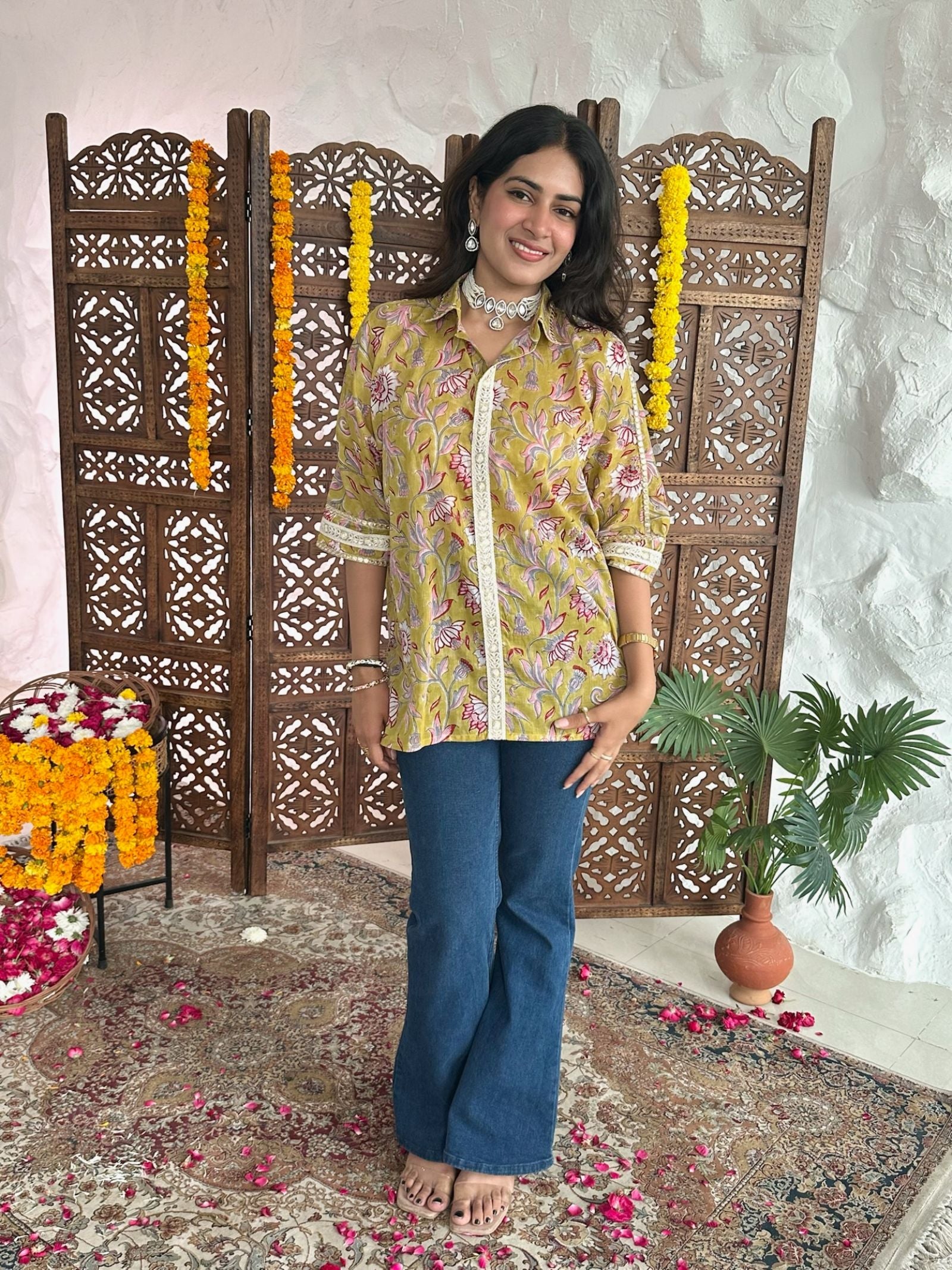 Harvest Glow Asymmetric Mulmul Shirt