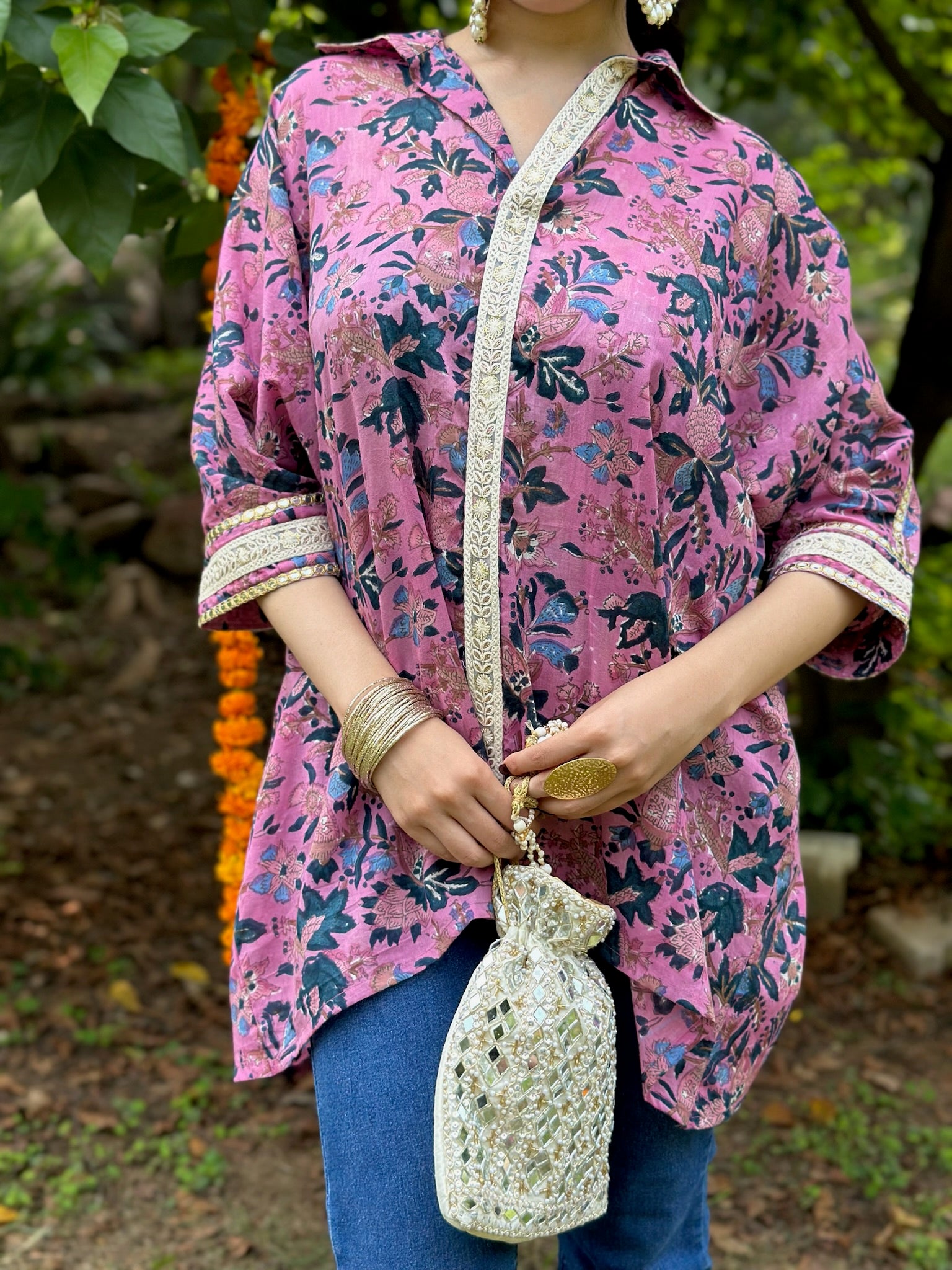 Orchid Pink Asymmetric Mulmul Shirt