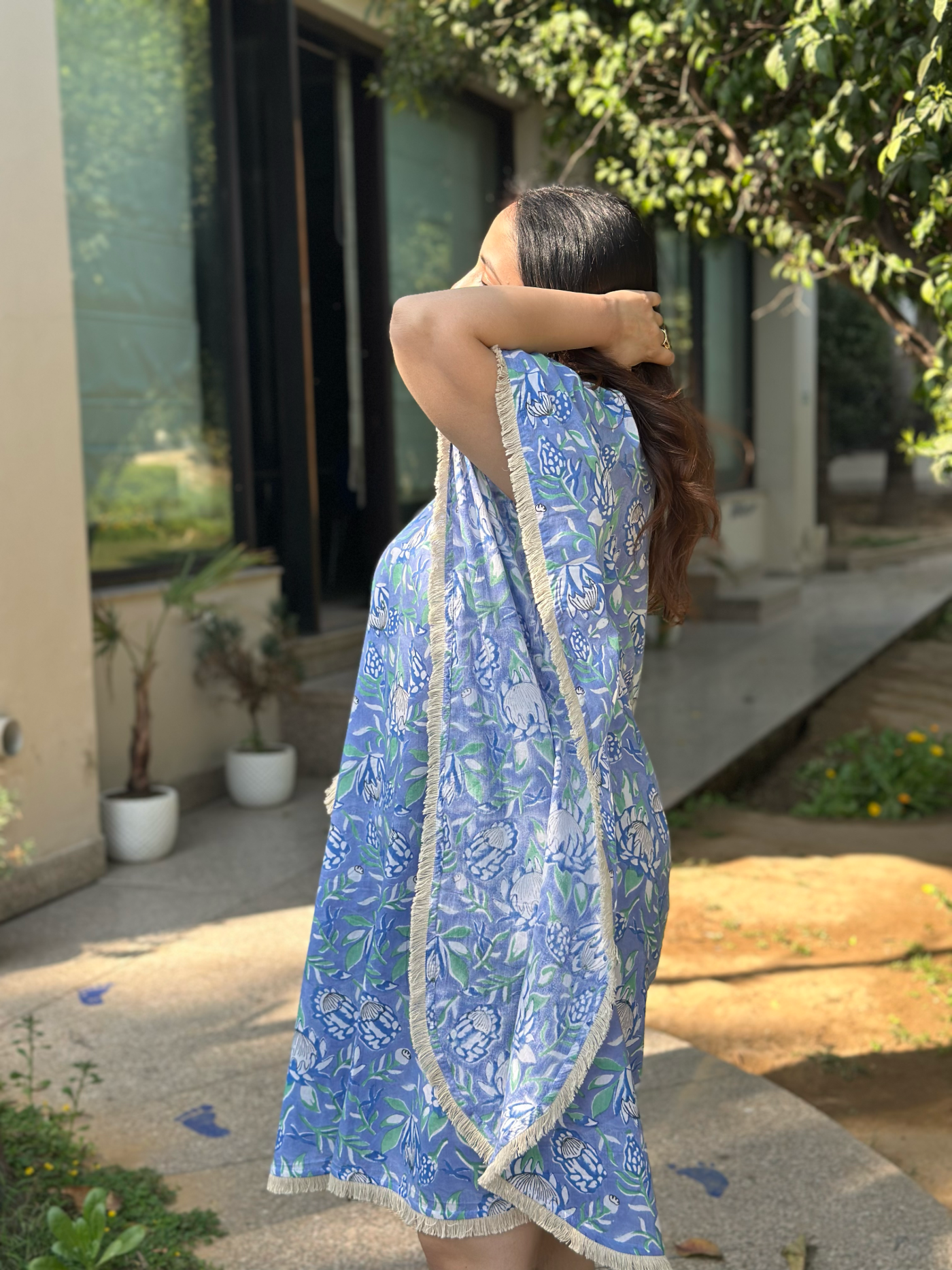 Blue Floral Kaftan Dress