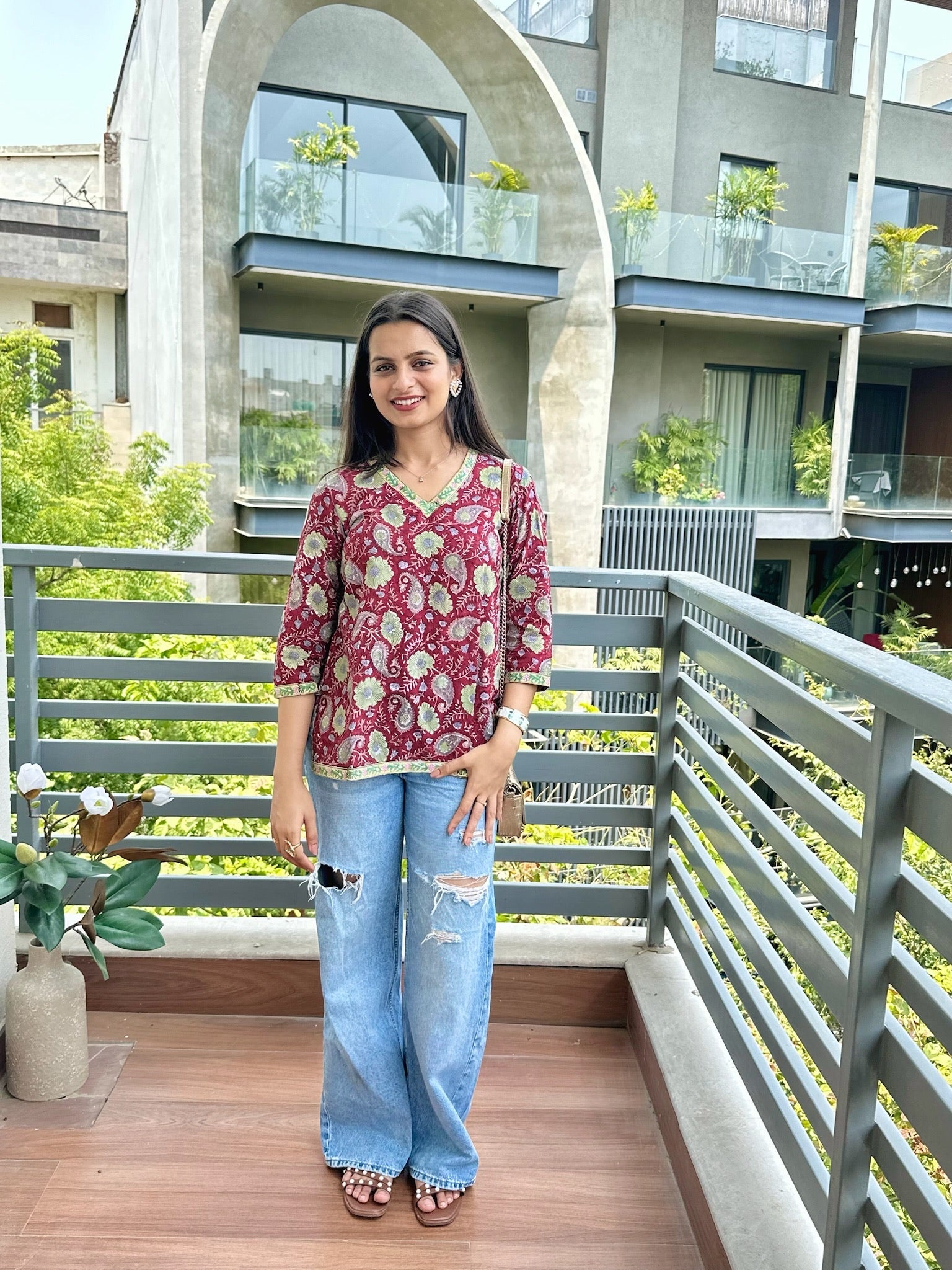 Autumn Vine Maroon Short Kurti