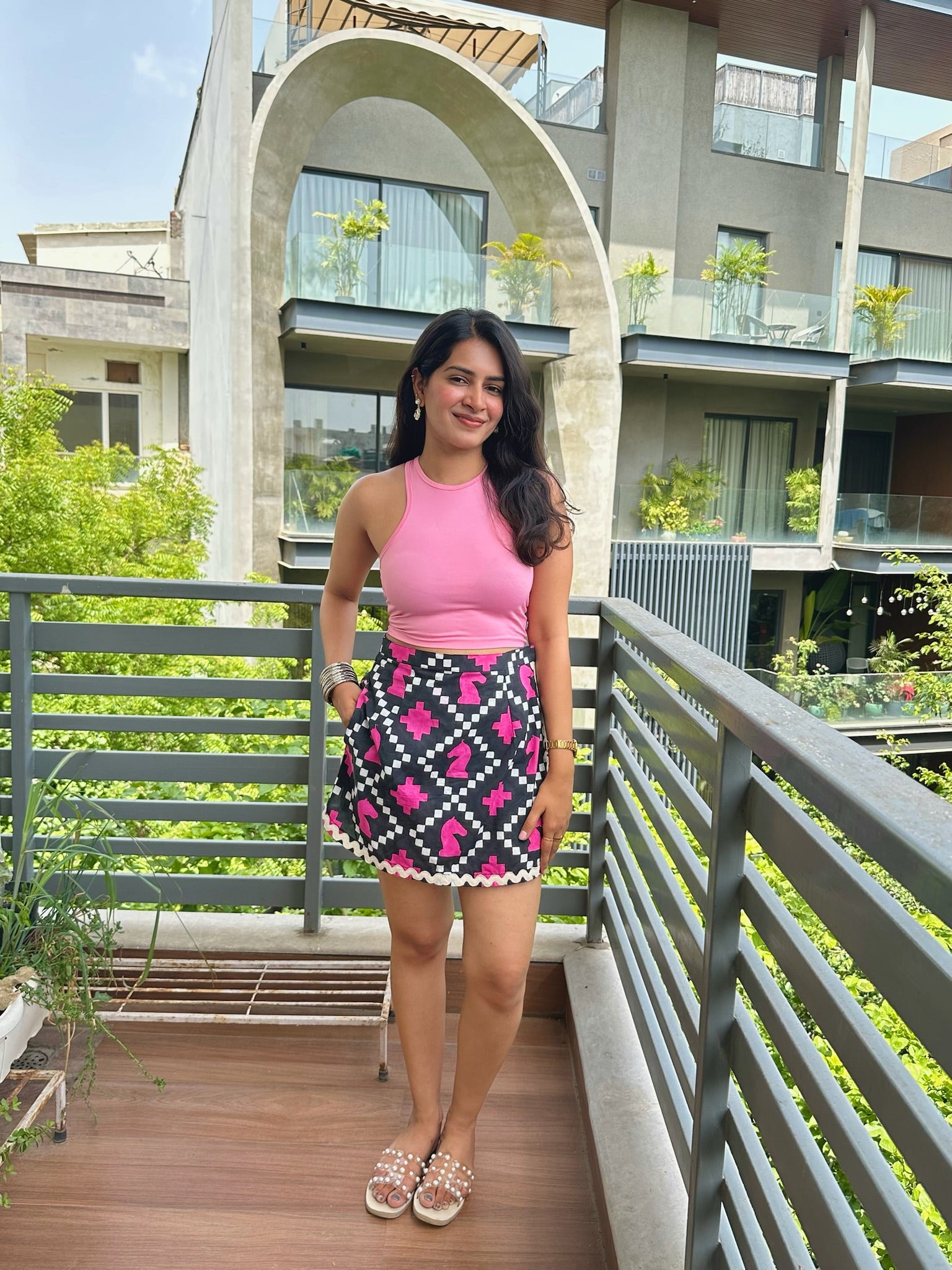 Exclusive Black Shatranj Printed Lace Skort