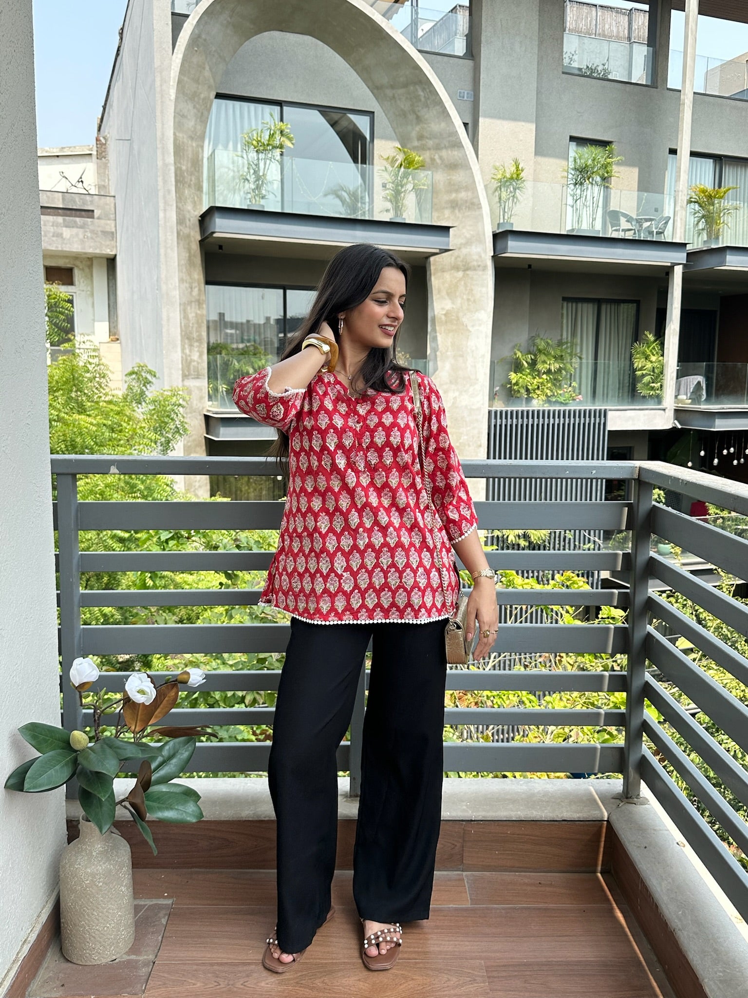 Camellia Red Lace Short Kurti