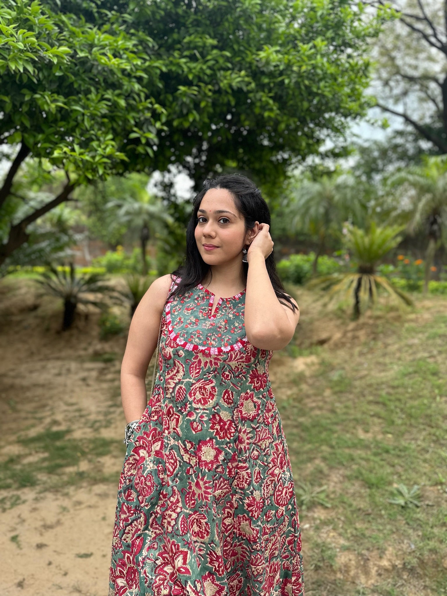 Cadmium Green Yoke Sleeveless Anarkali