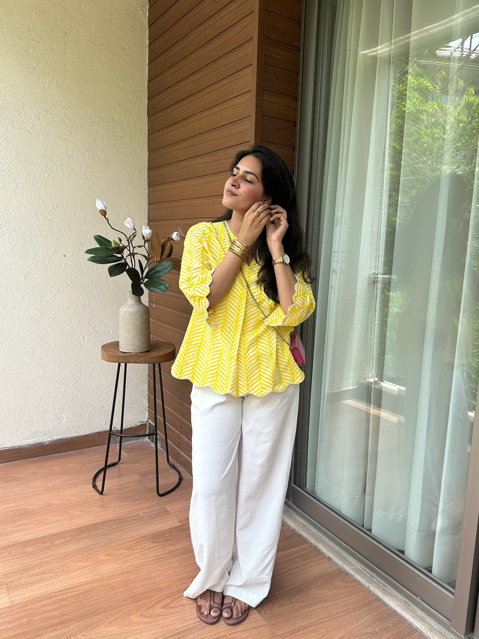 Yellow Leaf Scallop Top
