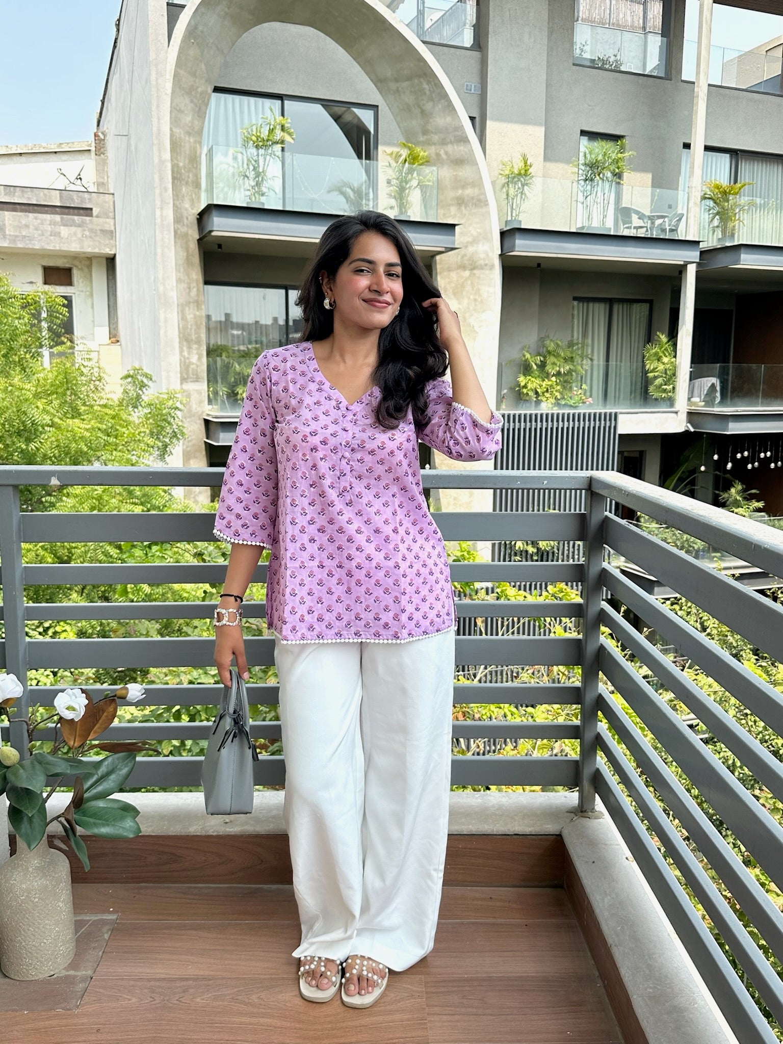 Lilac Milk Lace Short Kurti