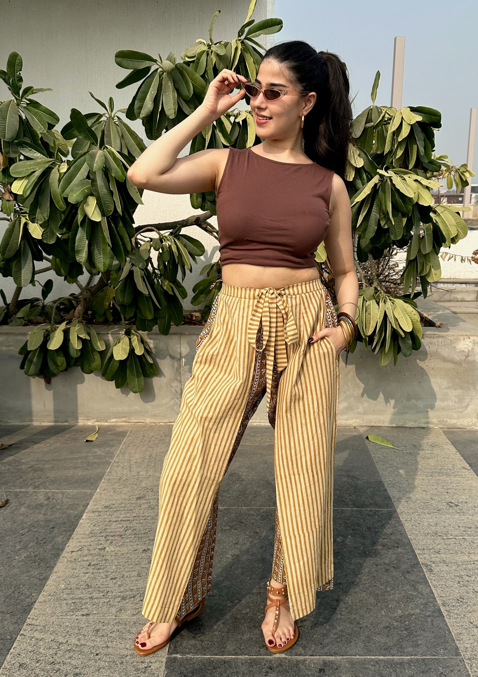 Mustard Striped Wrap Pants