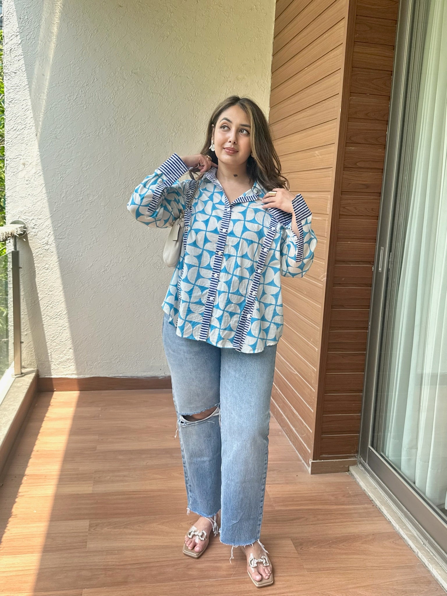 Exclusive Geometric Blue Multi Placket Shirt