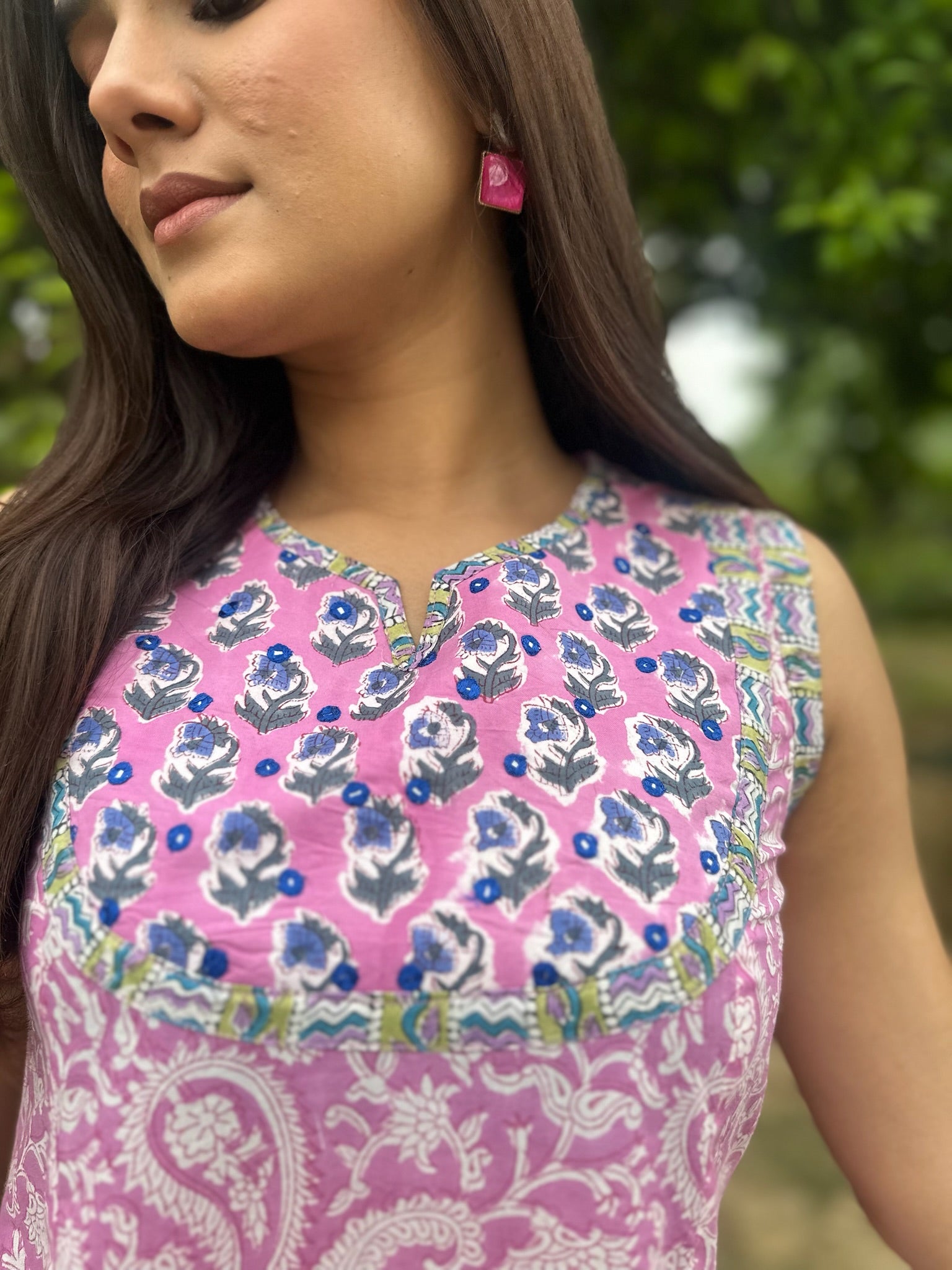 Salmon Pink Yoke Sleeveless Anarkali