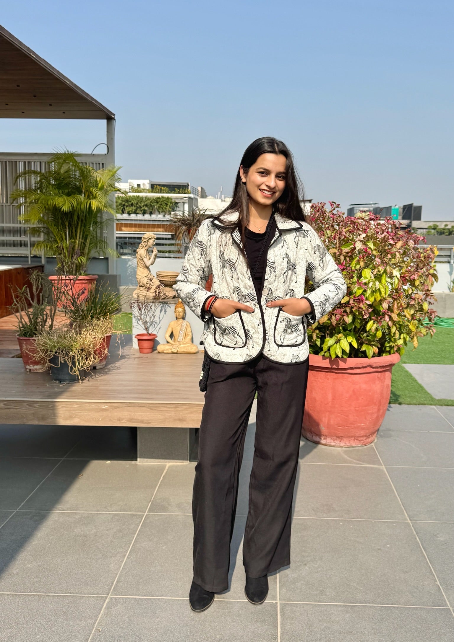 Zebra Striped Black Bomber Jacket