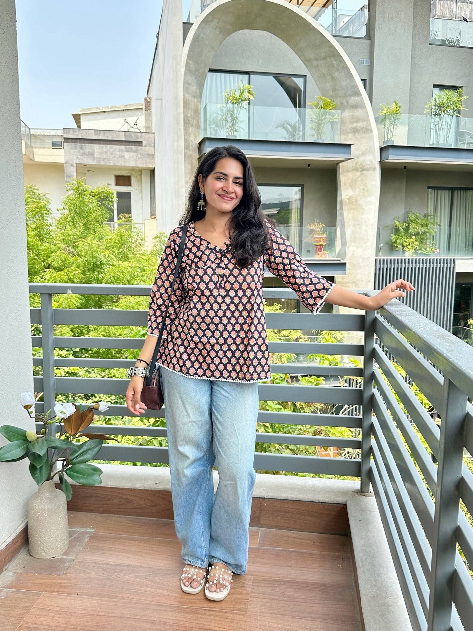 Fig Maroon Lace Short Kurti
