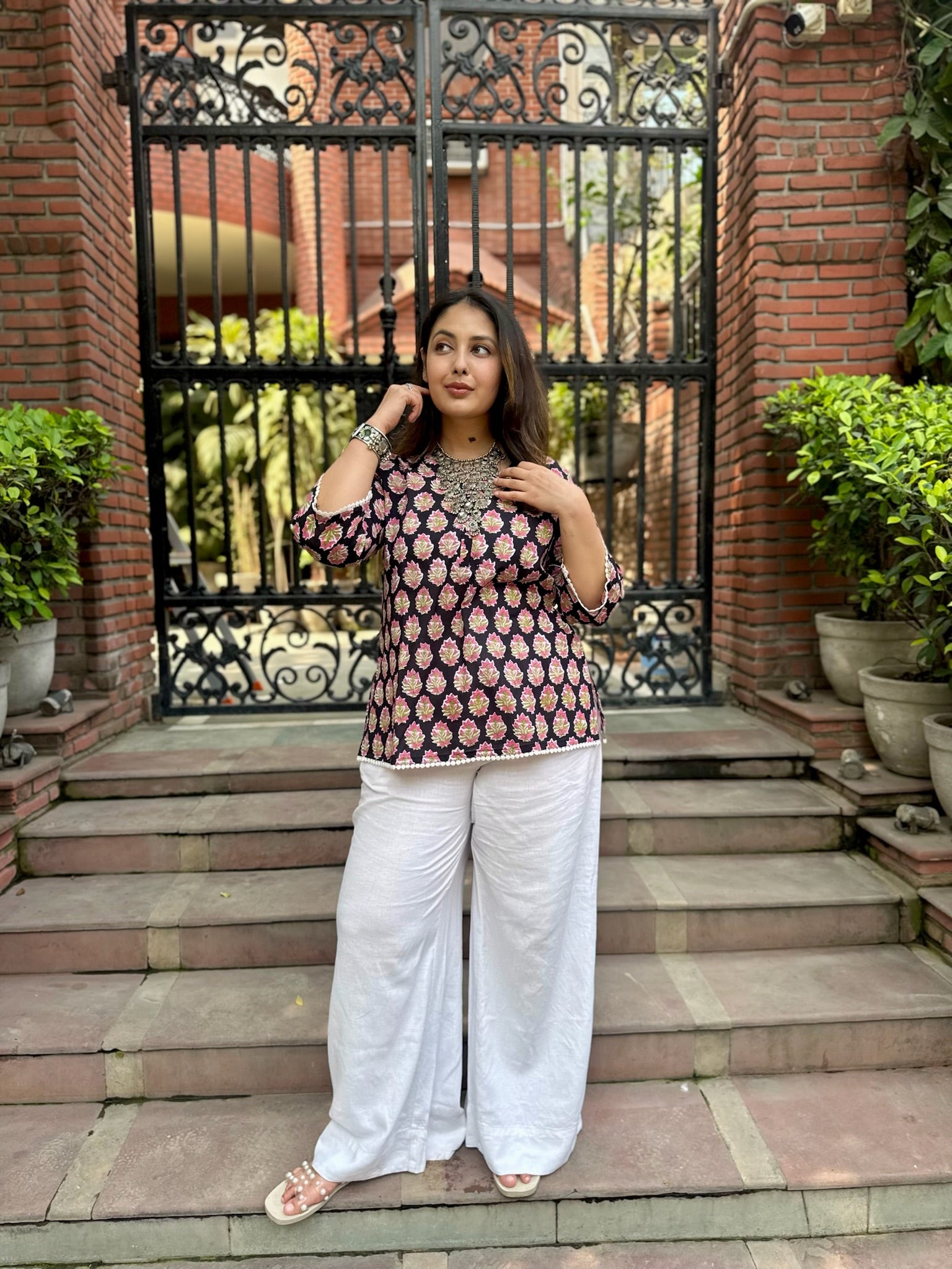 Black Pink Lace Kurti