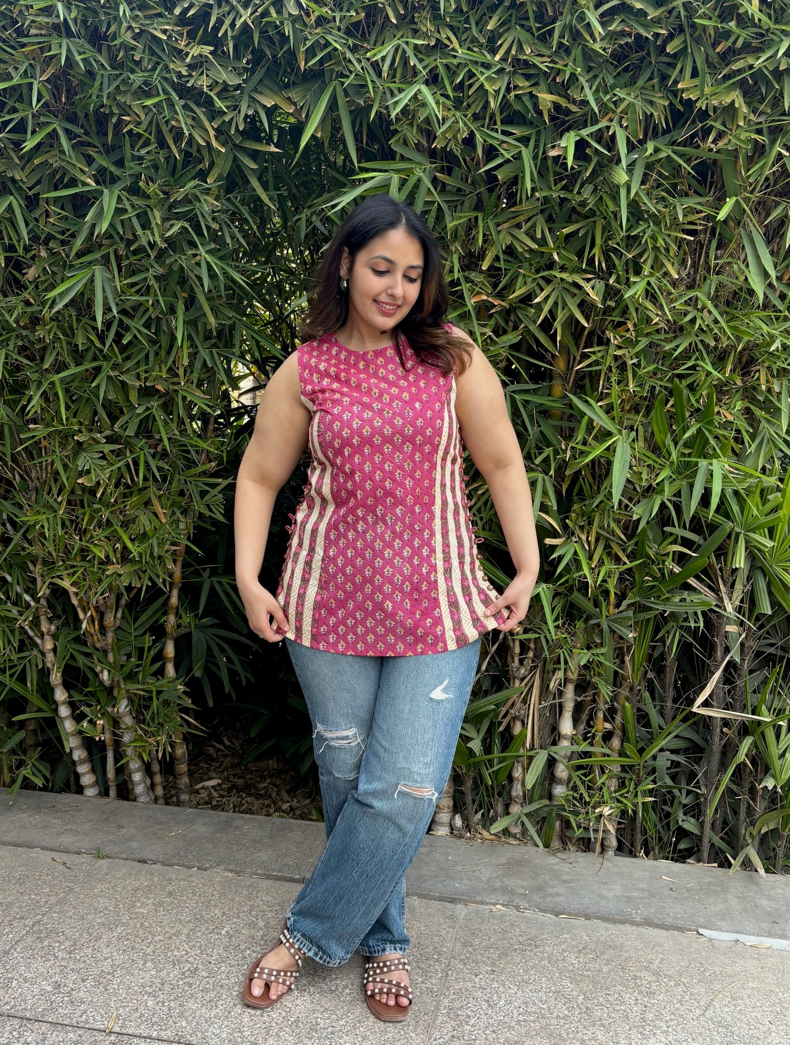 Pink Yellow Halter Short Kurti