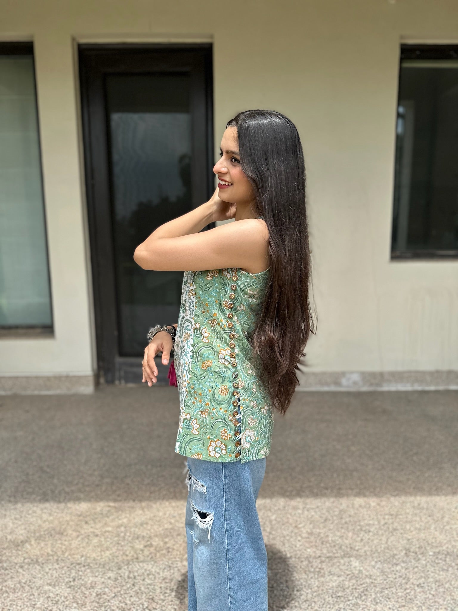 Sage Green Halter Short Kurti