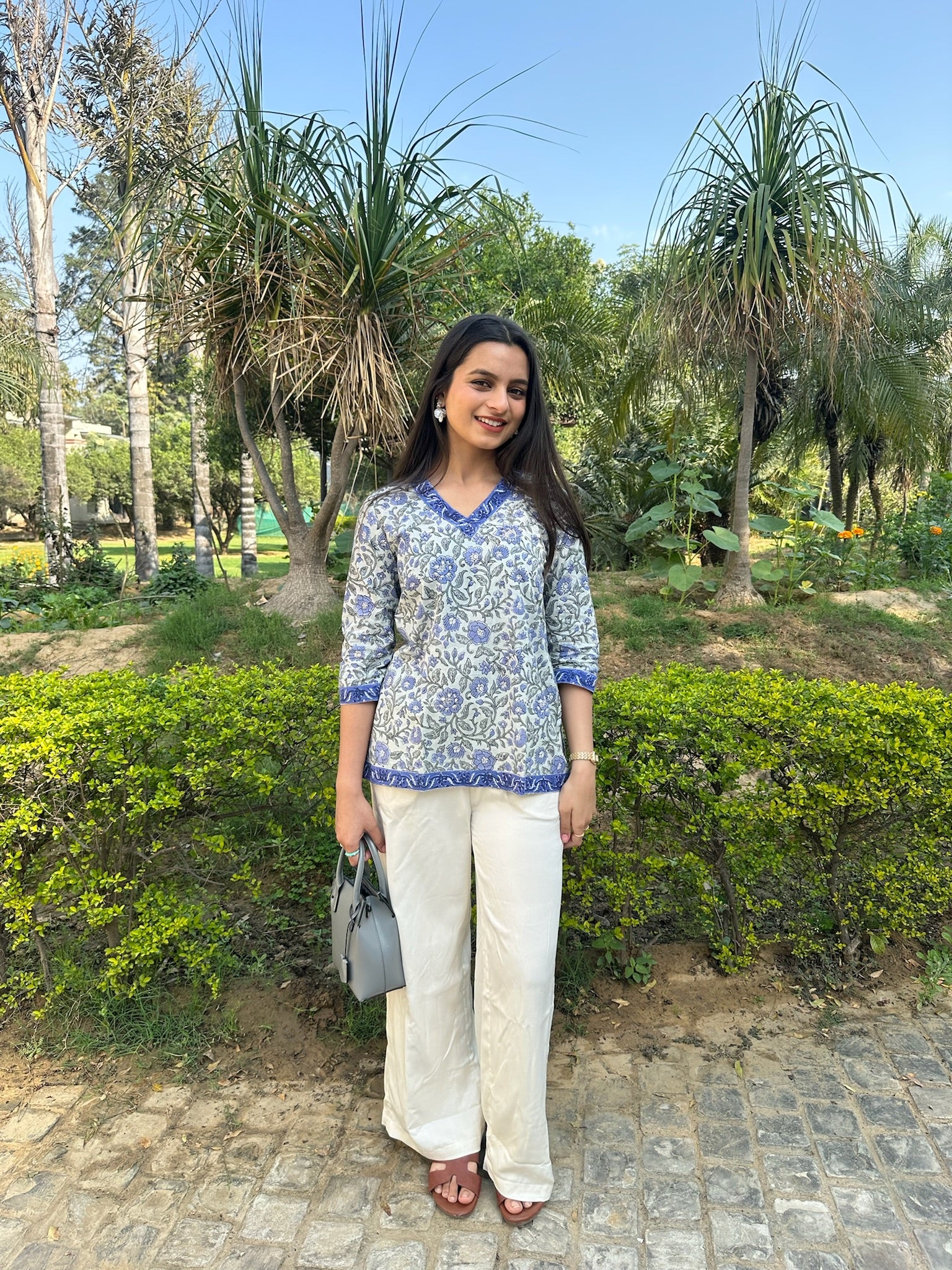 Blue Floral Short Kurti