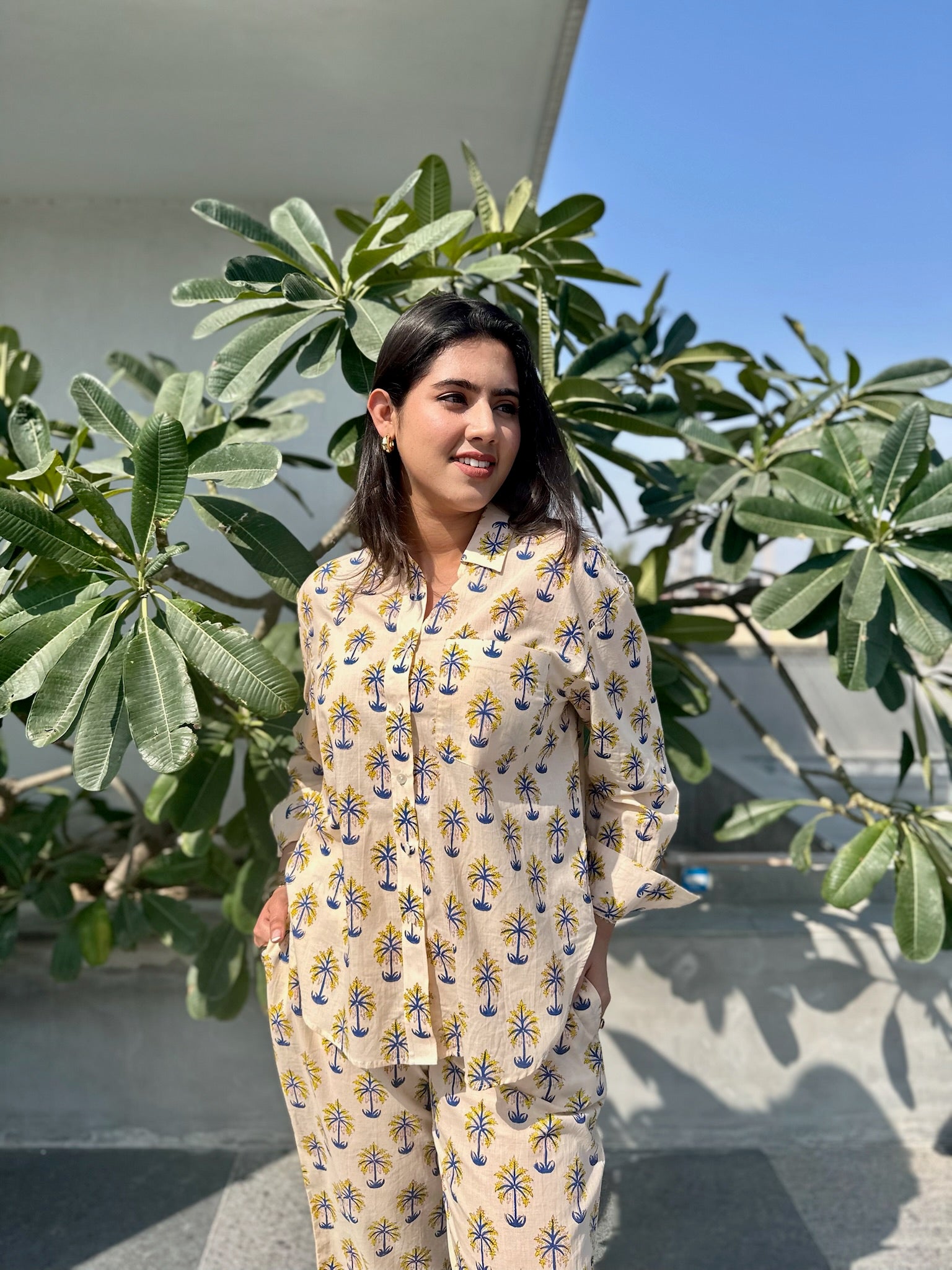 Palm Leaves Yellow and Blue Co-ord Set.
